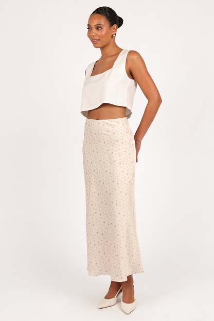 Mei Satin Midi Skirt - Tiny Blooms-Sunny Prom