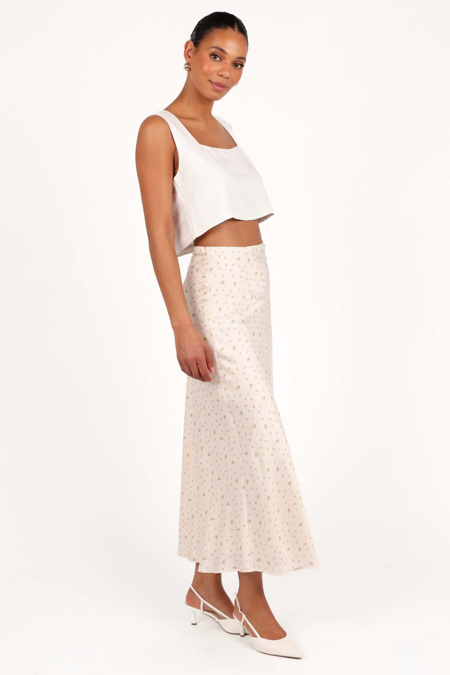 Mei Satin Midi Skirt - Tiny Blooms-Sunny Prom