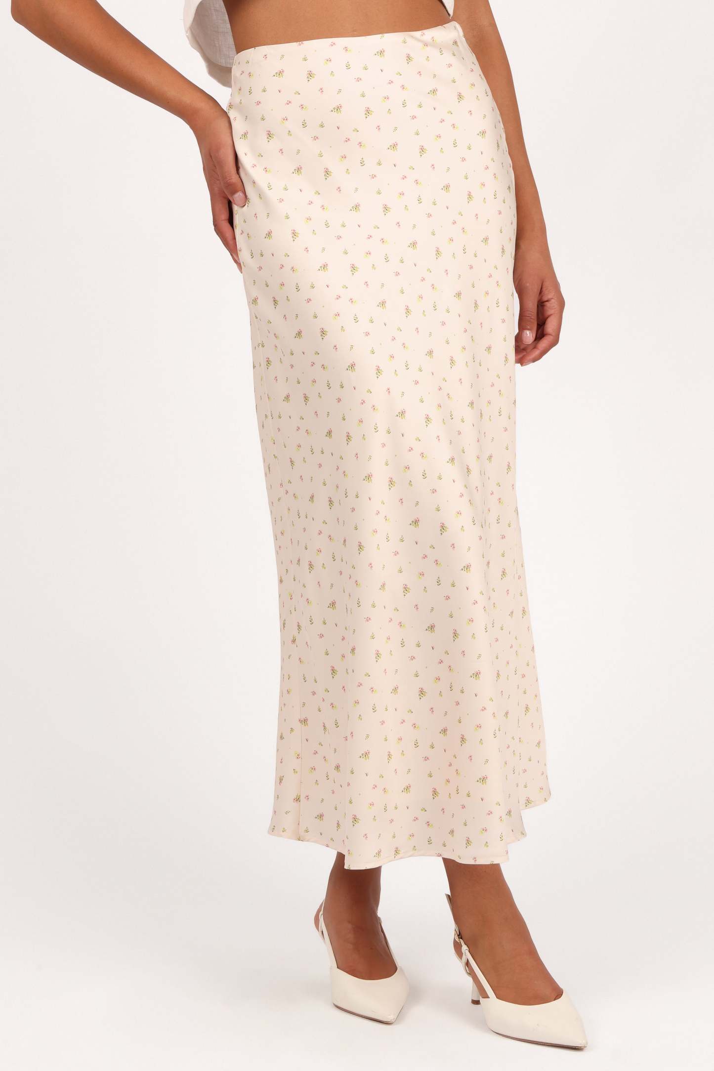 Mei Satin Midi Skirt - Tiny Blooms-Sunny Prom