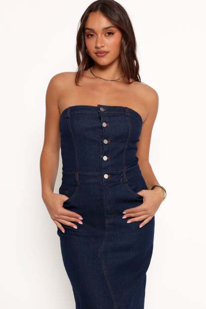 Melissa Strapless Dress - Medium Denim-Sunny Prom