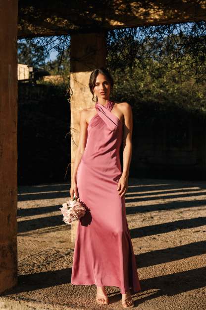 Mila Halterneck Maxi Dress - Dark Rose-Sunny Prom