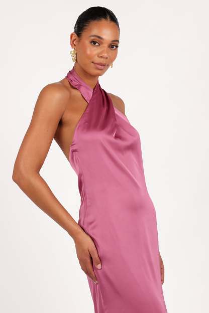 Mila Halterneck Maxi Dress - Dark Rose-Sunny Prom