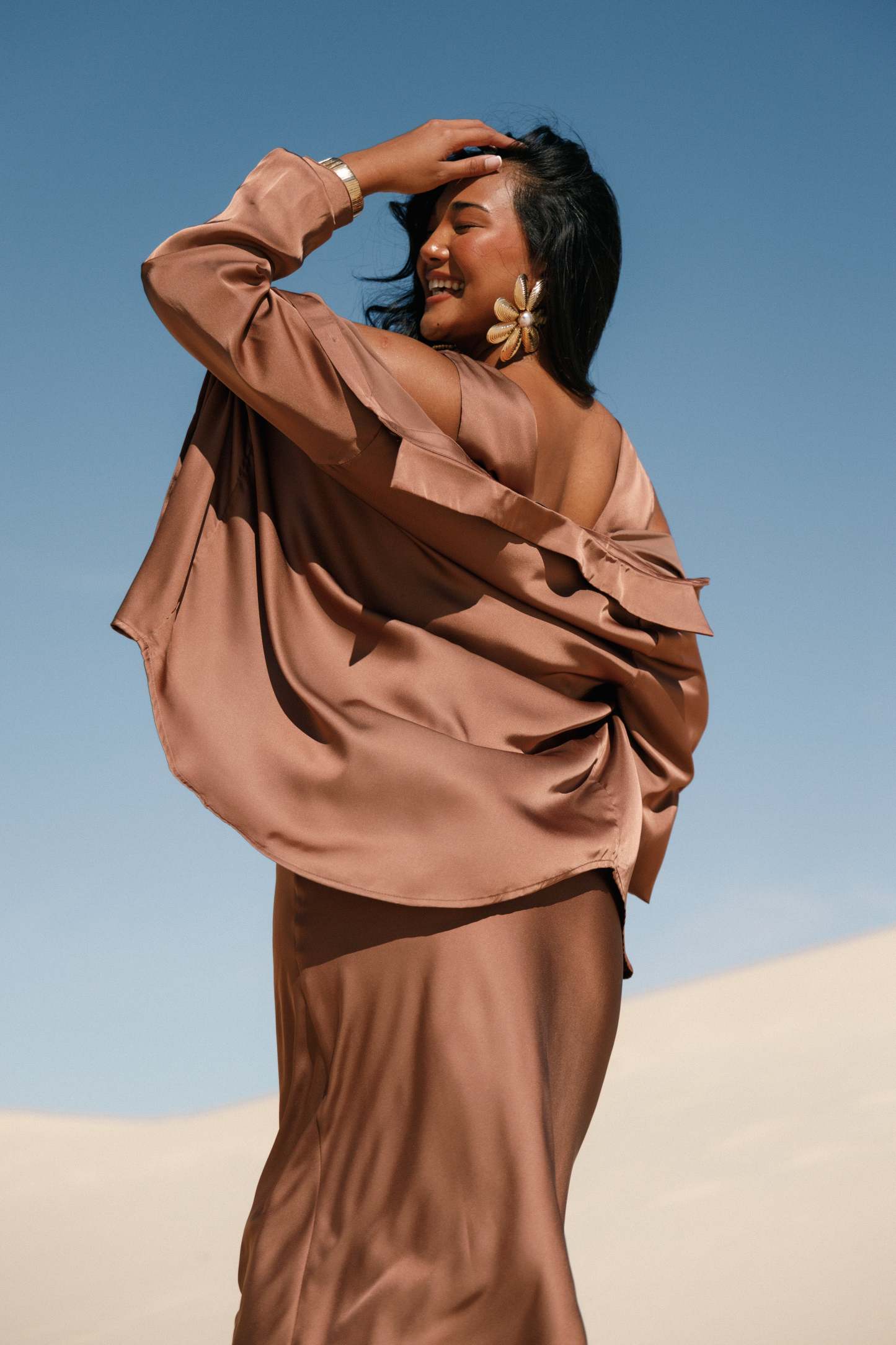 Narissa Satin Shirt - Banksia Brown-Sunny Prom