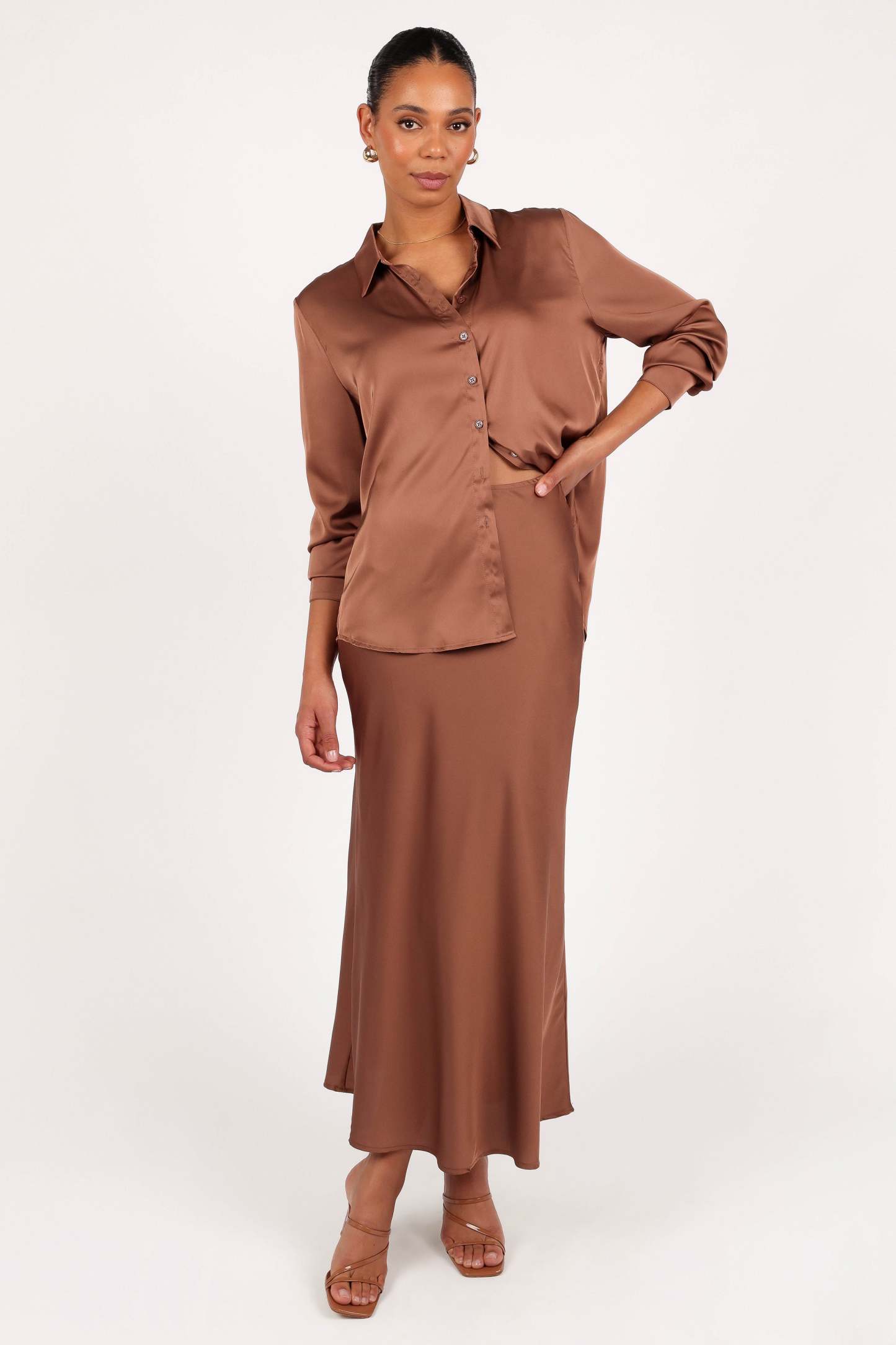 Narissa Satin Shirt - Banksia Brown-Sunny Prom
