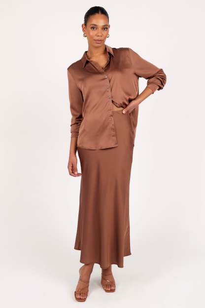 Narissa Satin Shirt - Banksia Brown-Sunny Prom