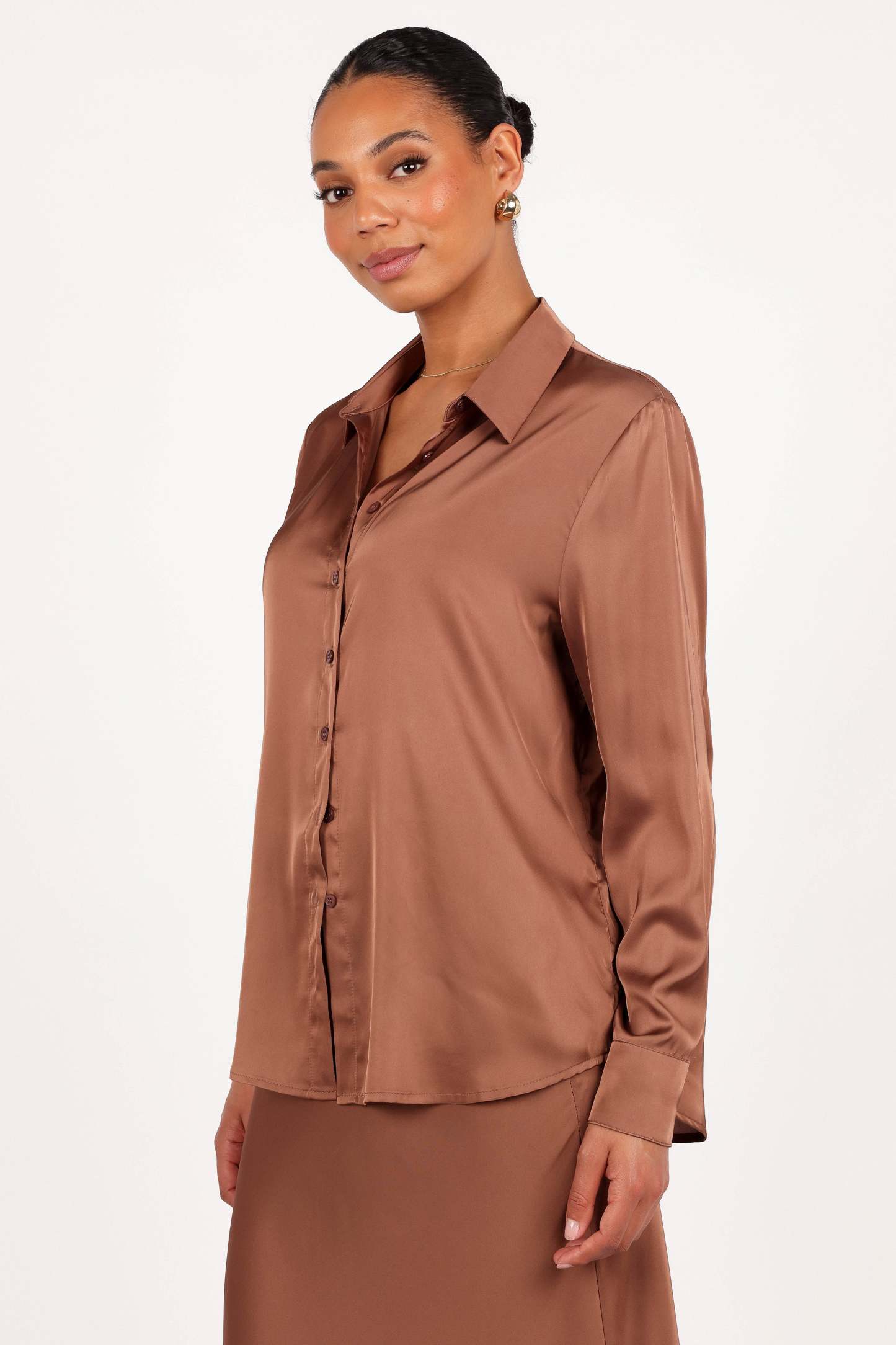 Narissa Satin Shirt - Banksia Brown-Sunny Prom