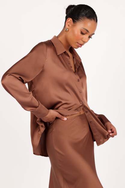 Narissa Satin Shirt - Banksia Brown-Sunny Prom