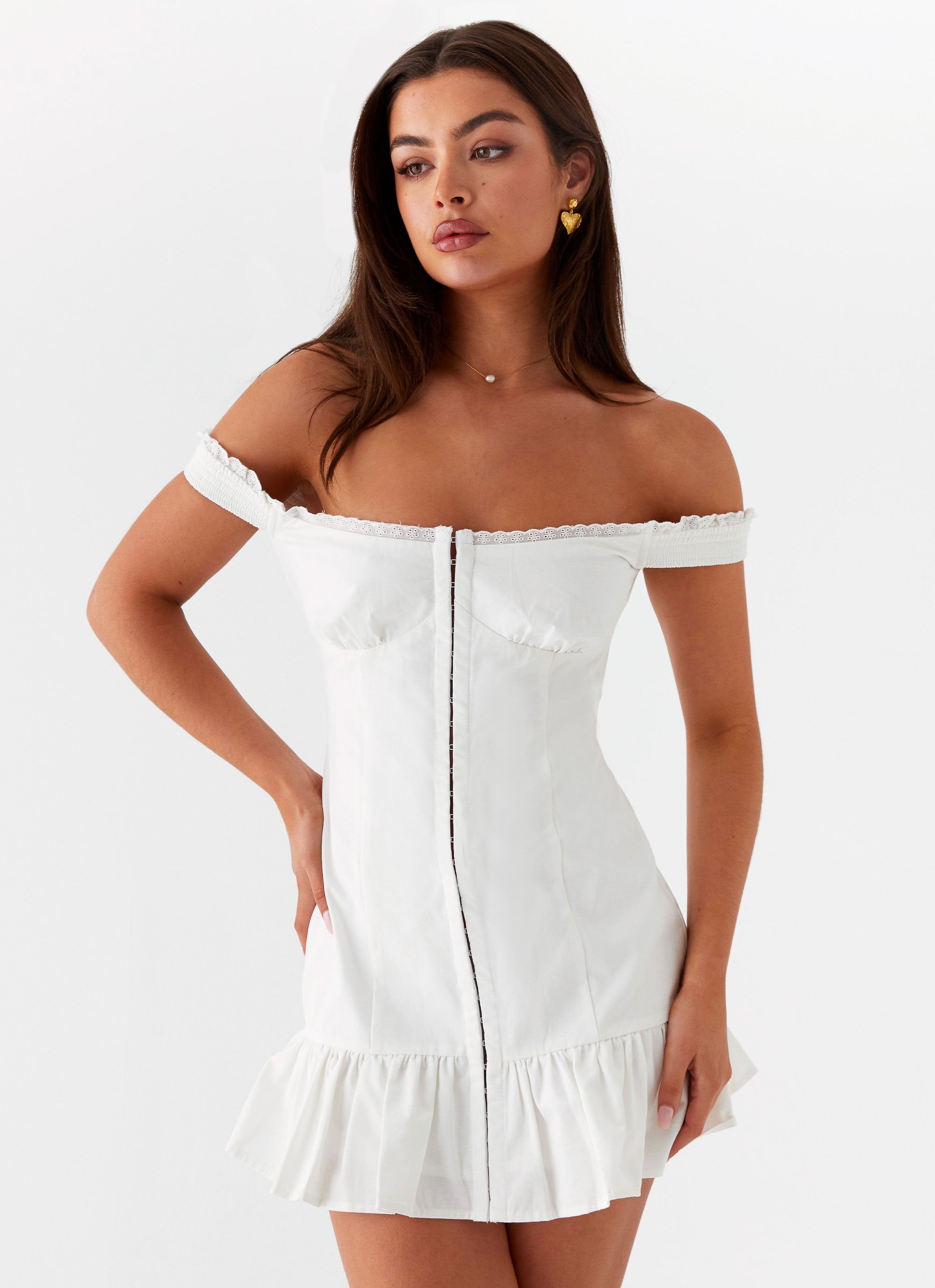 Odessa Frill Mini Dress - White-Sunny Prom. All rights reserved.