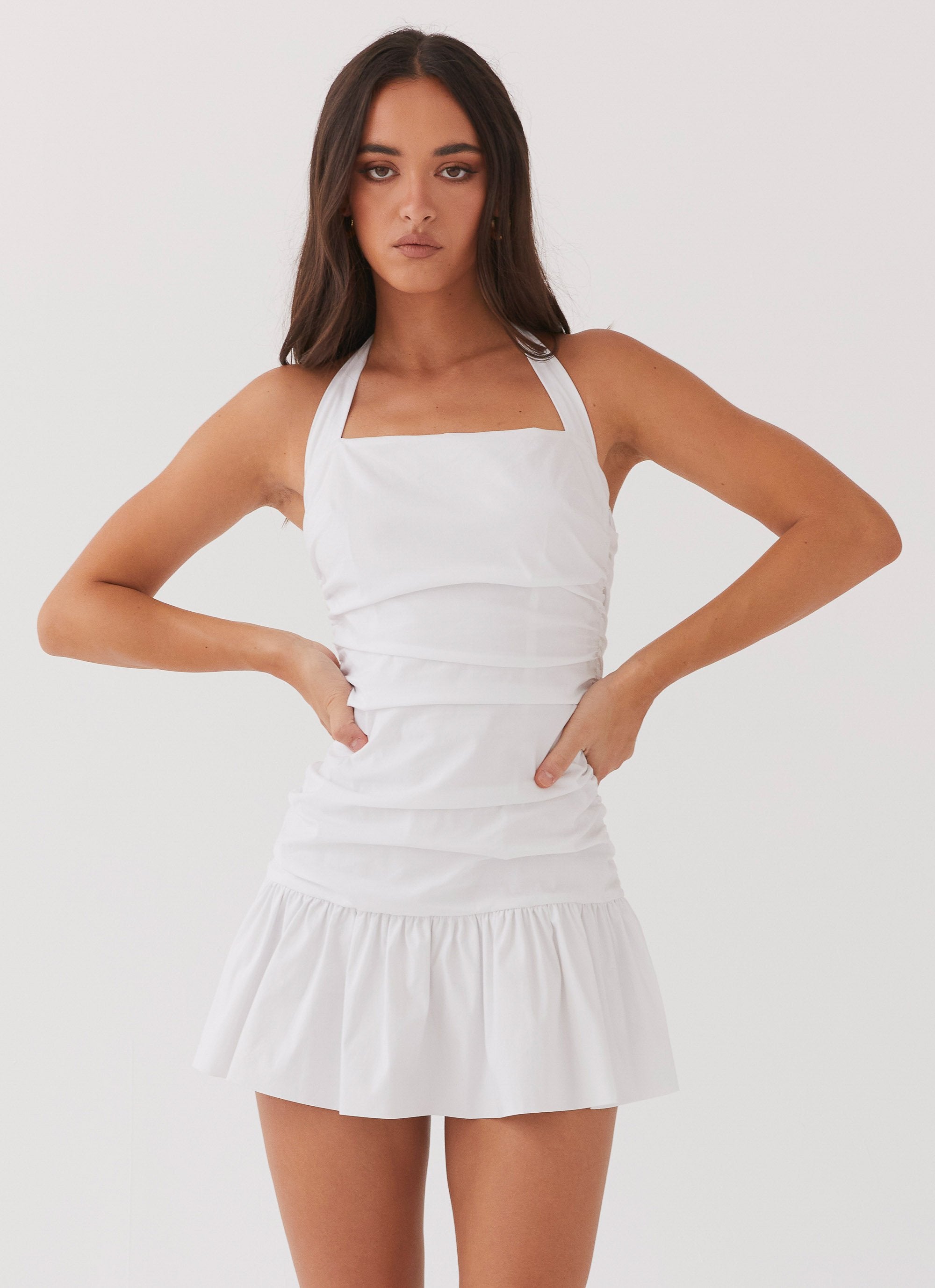Cely Ruched Mini Dress - White-Sunny Prom. All rights reserved.