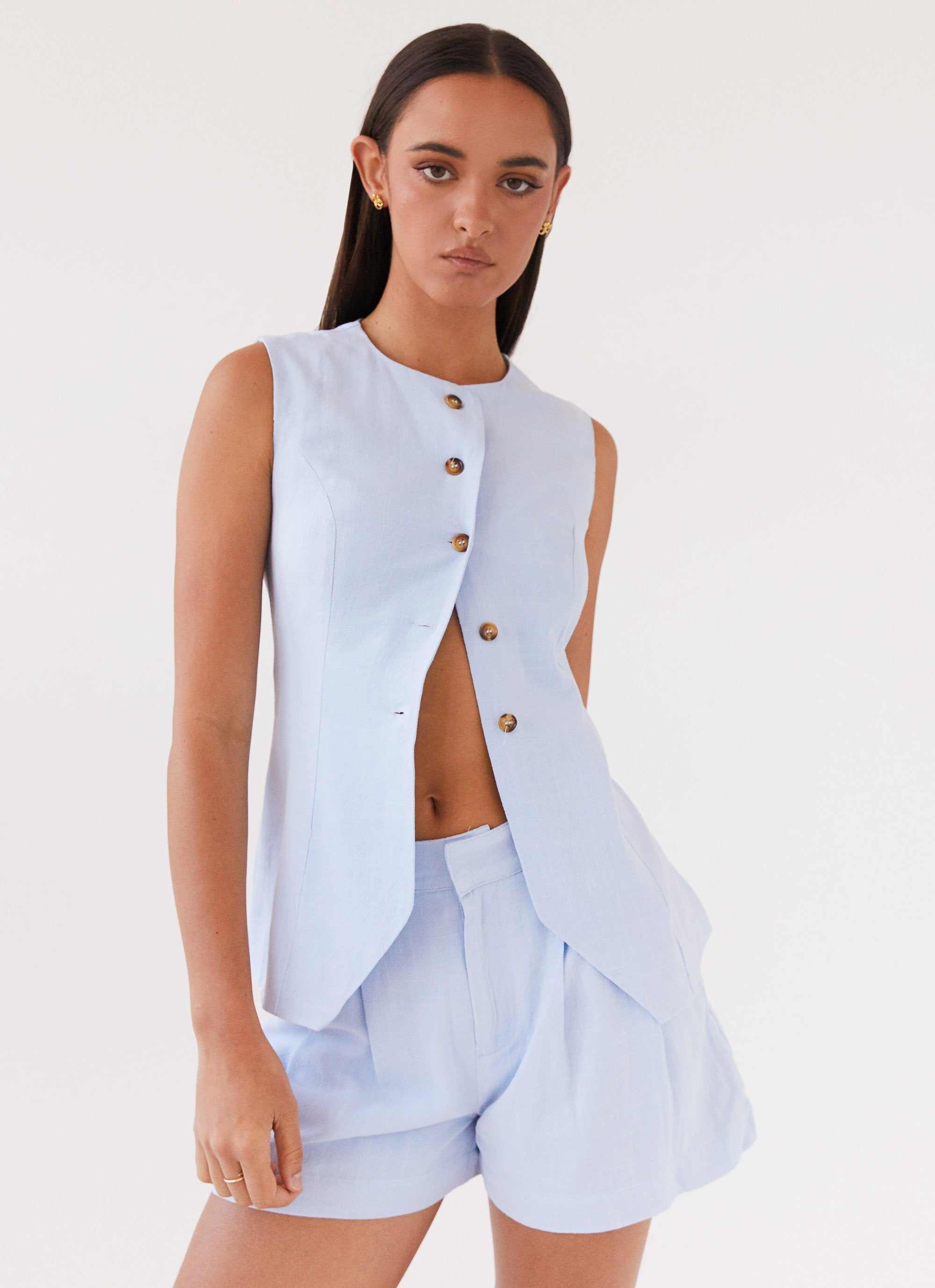 Born For Bordeaux Linen Vest - Blue-Sunny Prom. All rights reserved.