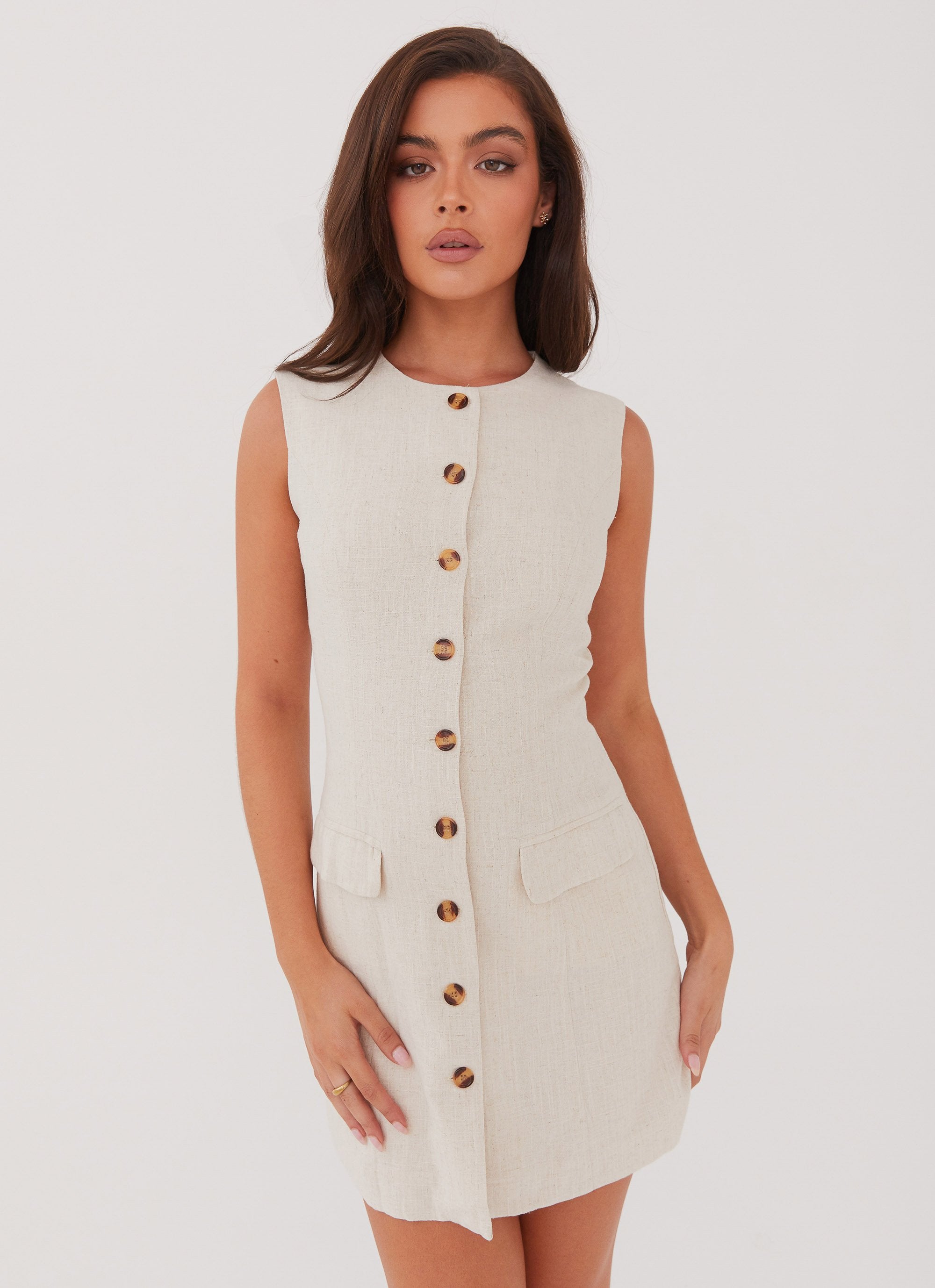 Castello Fiore Linen Mini Dress - Oatmeal-Sunny Prom. All rights reserved.