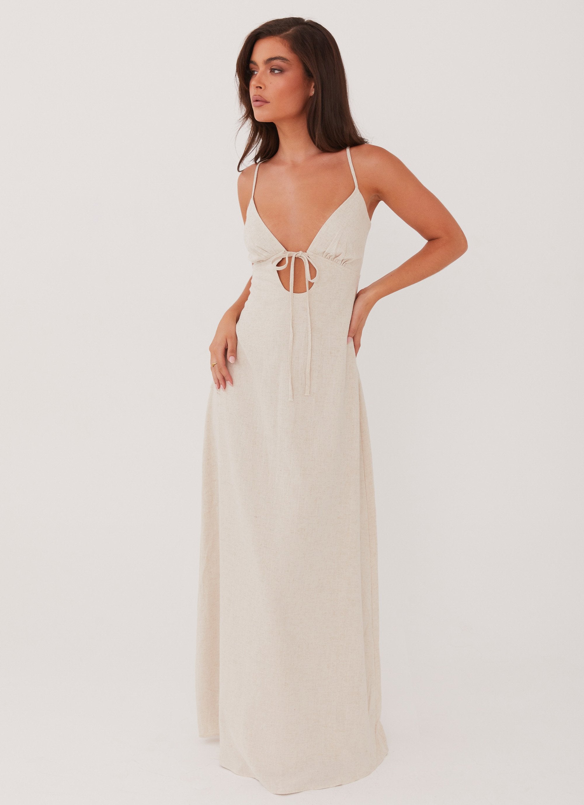 Flora Linen Maxi Dress - Oatmeal-Sunny Prom. All rights reserved.