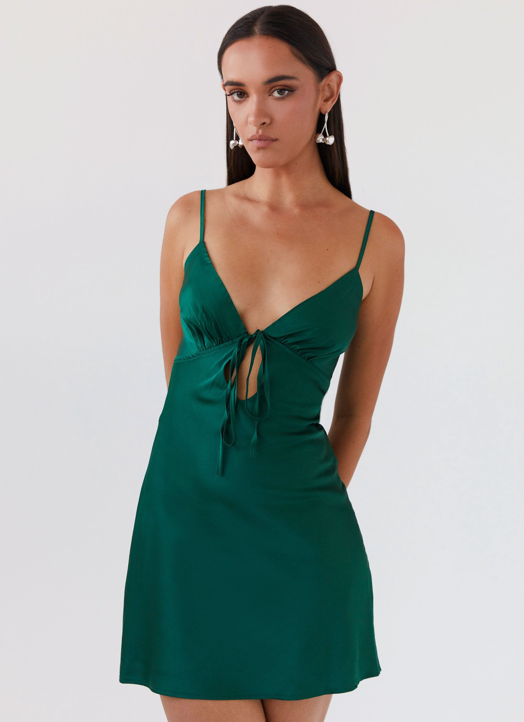 Flora Satin Mini Dress - Forest Green-Sunny Prom. All rights reserved.