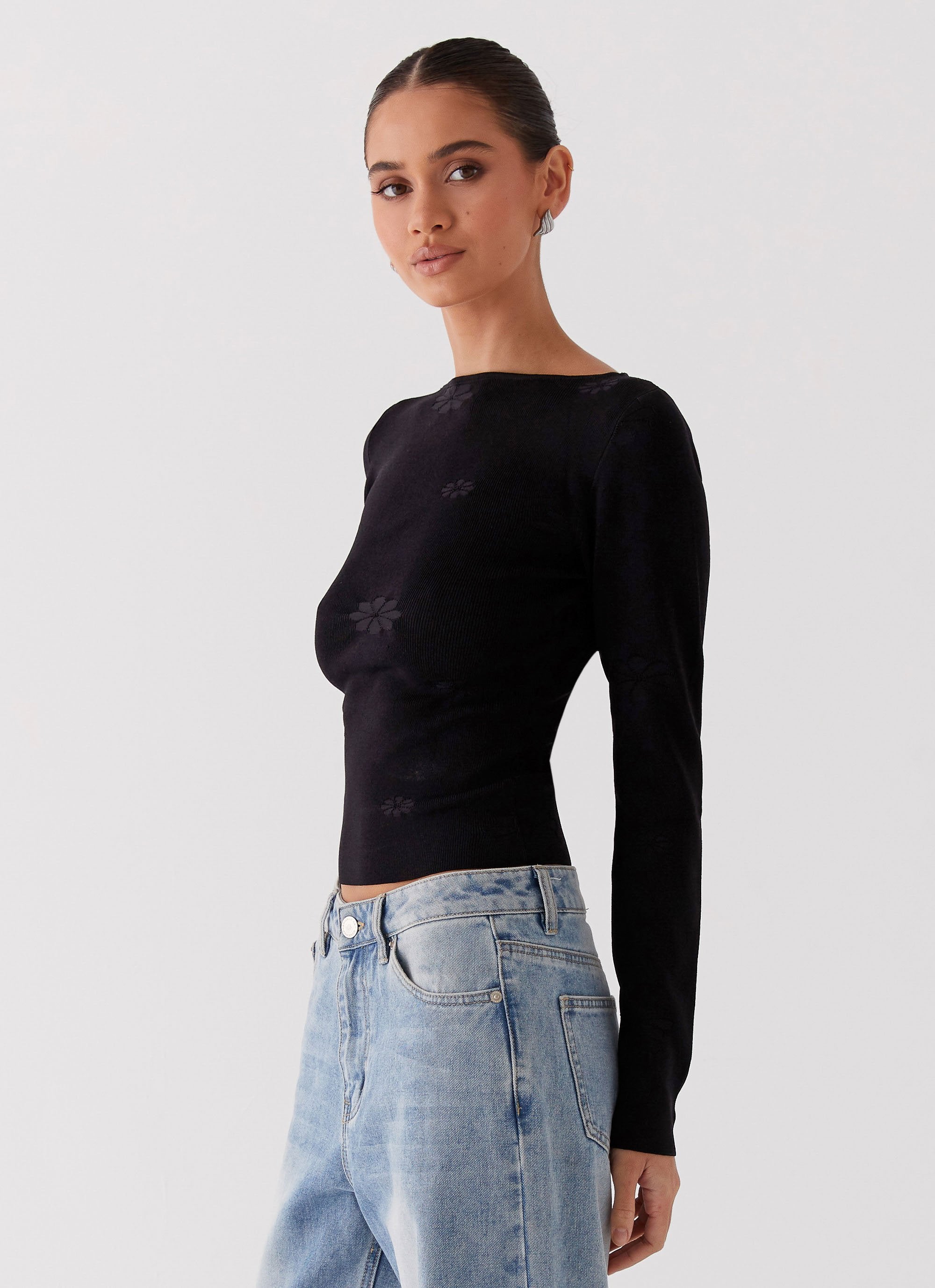 Dandelion Long Sleeve Knit Top - Black-Sunny Prom. All rights reserved.