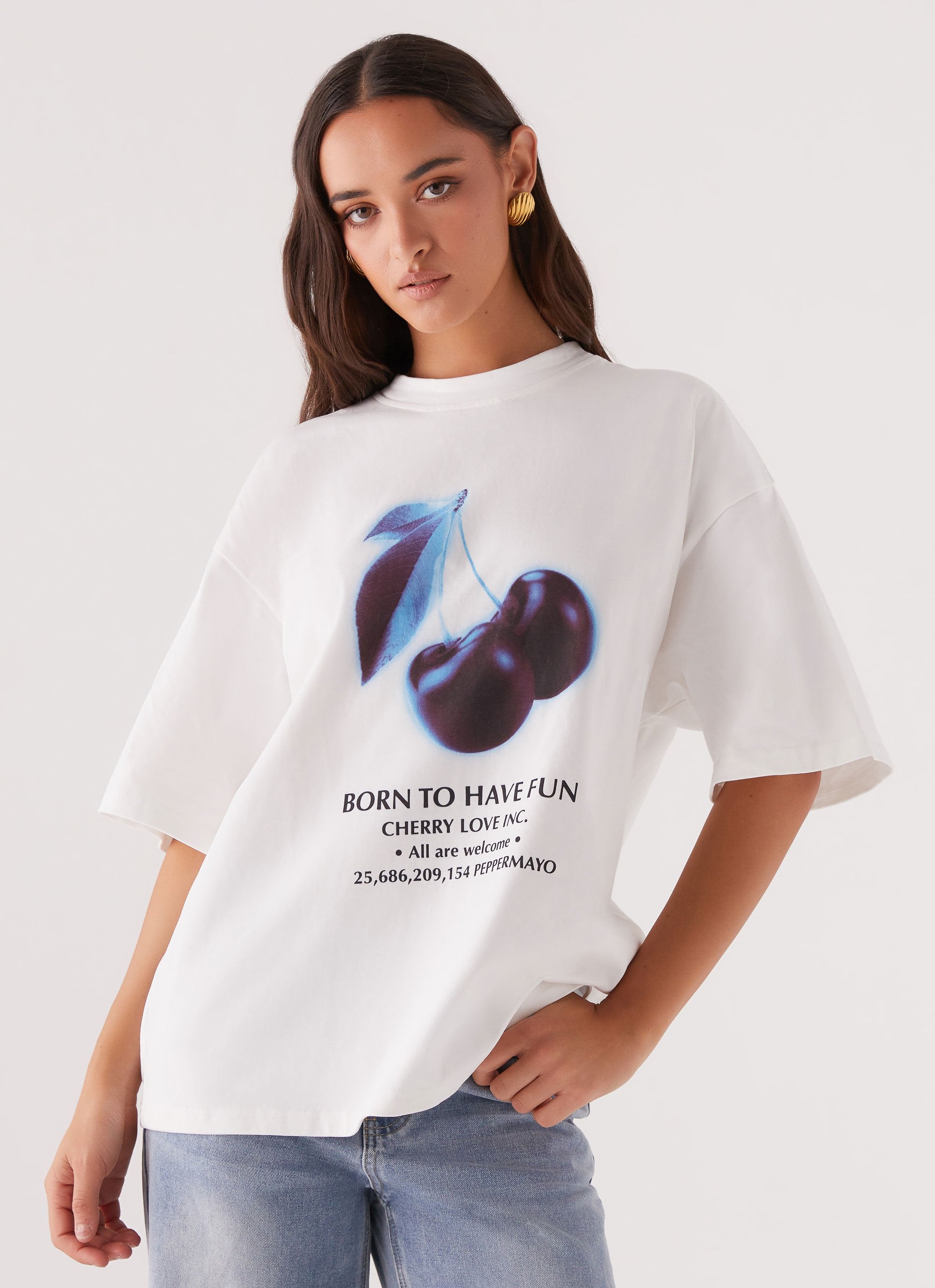 Born To Have Fun Oversized Graphic Tee - Cherry-Sunny Prom. All rights reserved.