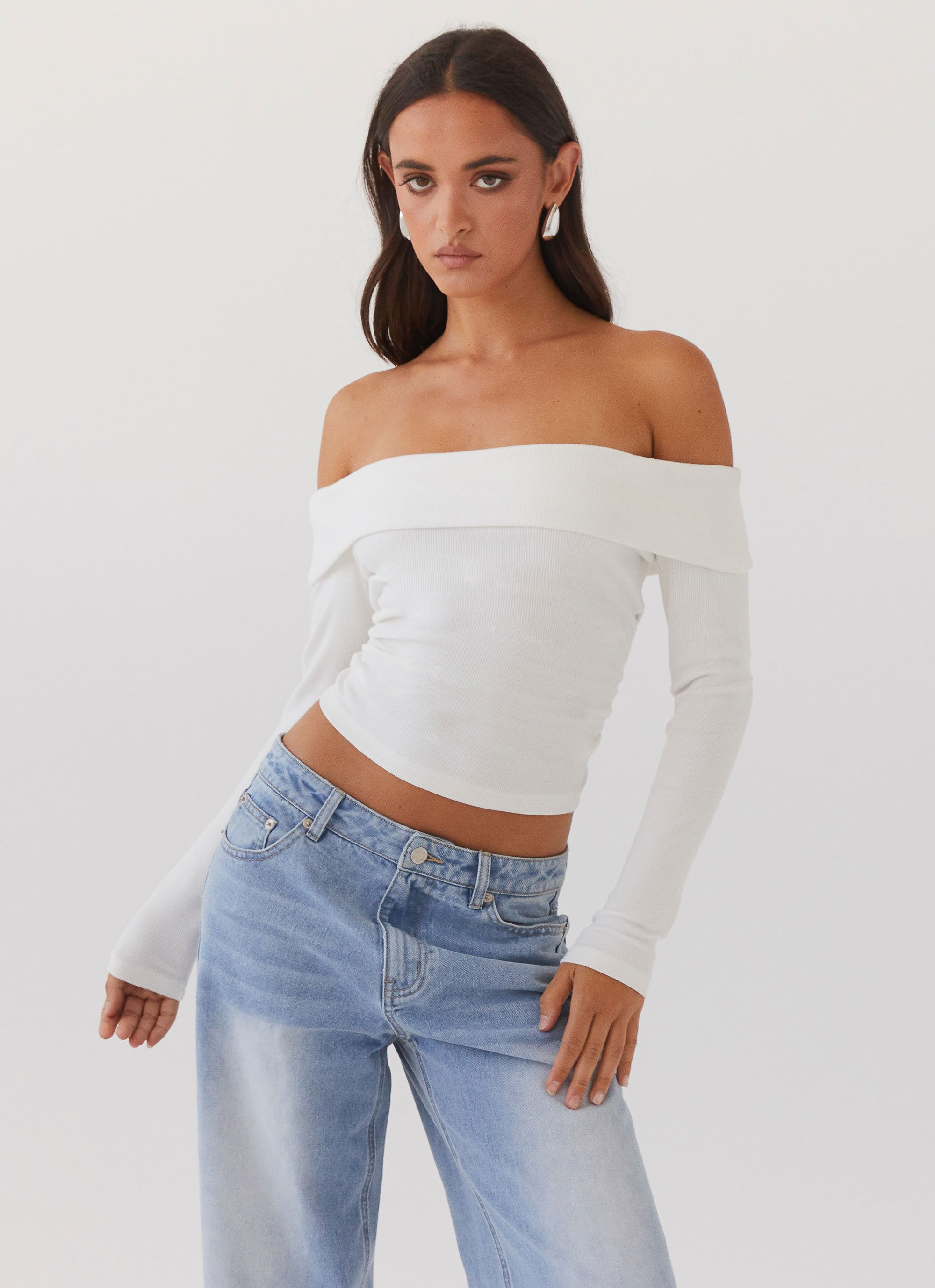 Hayley Long Sleeve Ribbed Top - White-Sunny Prom. All rights reserved.