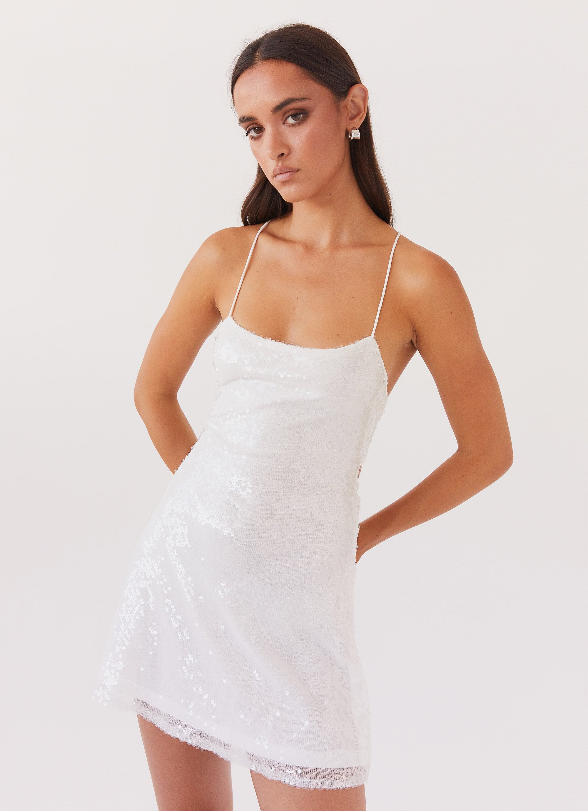 Endless Glow Sequin Mini Dress - White-Sunny Prom. All rights reserved.