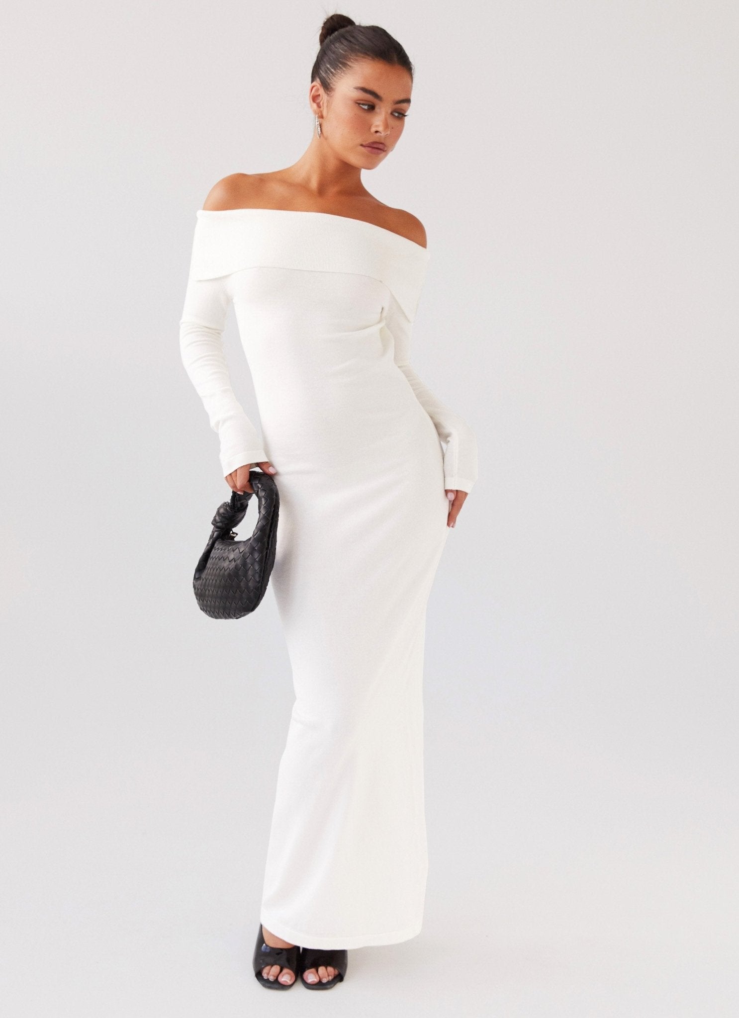 Alexandra Off Shoulder Knit Maxi Dress - Ivory-Sunny Prom. All rights reserved.