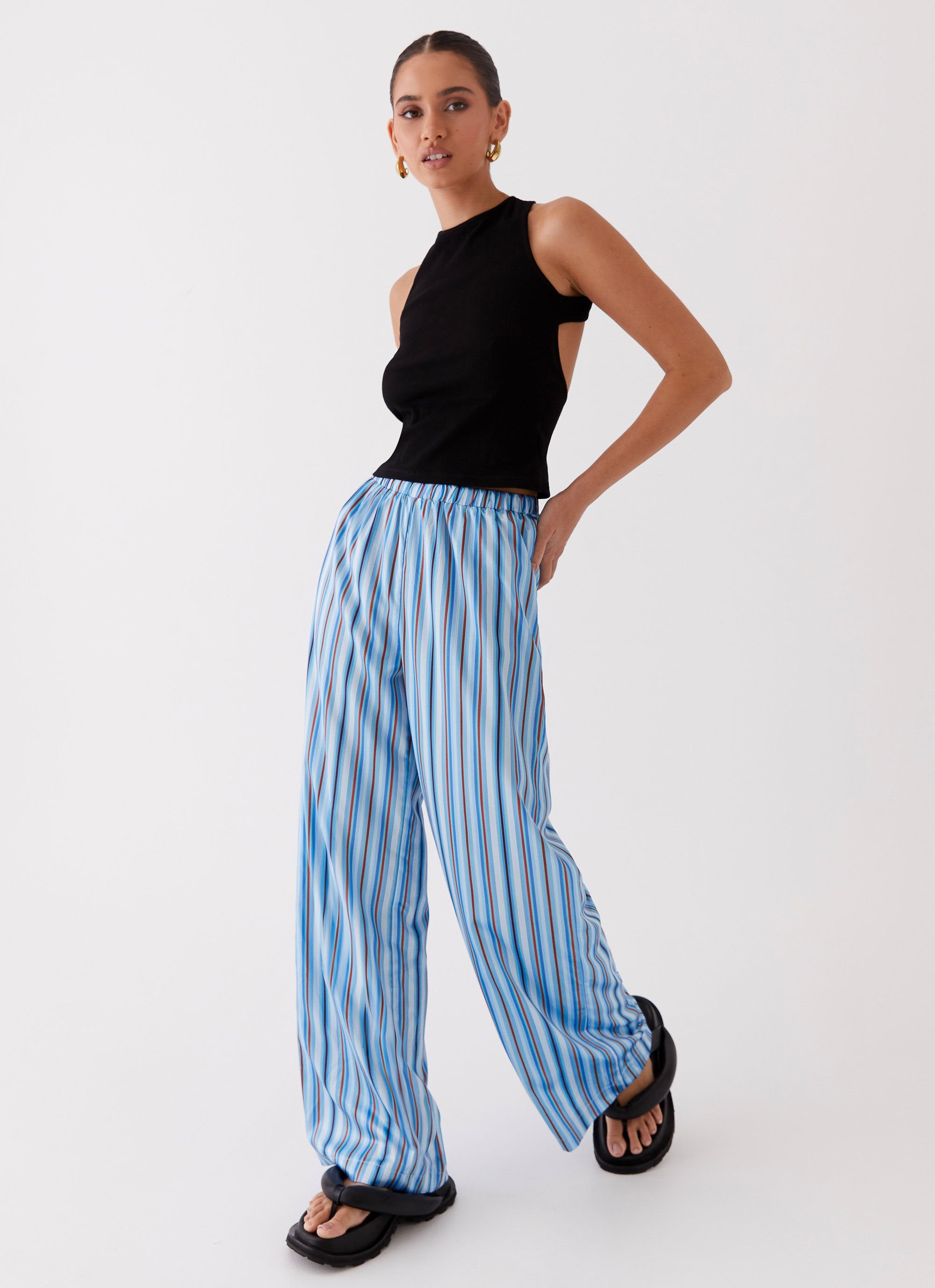 Salta Satin Pants - Blue Stripe-Sunny Prom. All rights reserved.