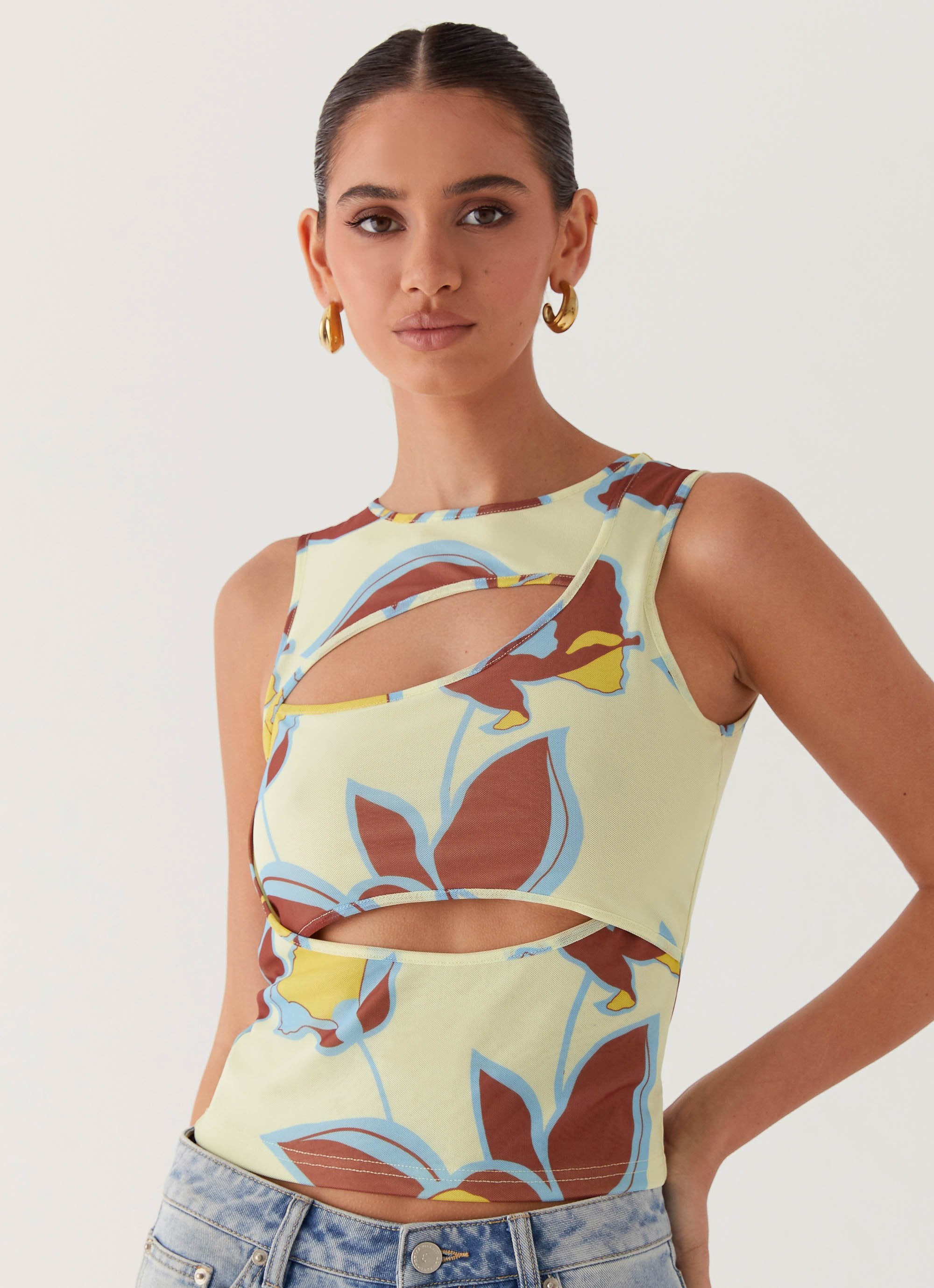 Beyond Cut Out Mesh Top - Primrose-Sunny Prom. All rights reserved.
