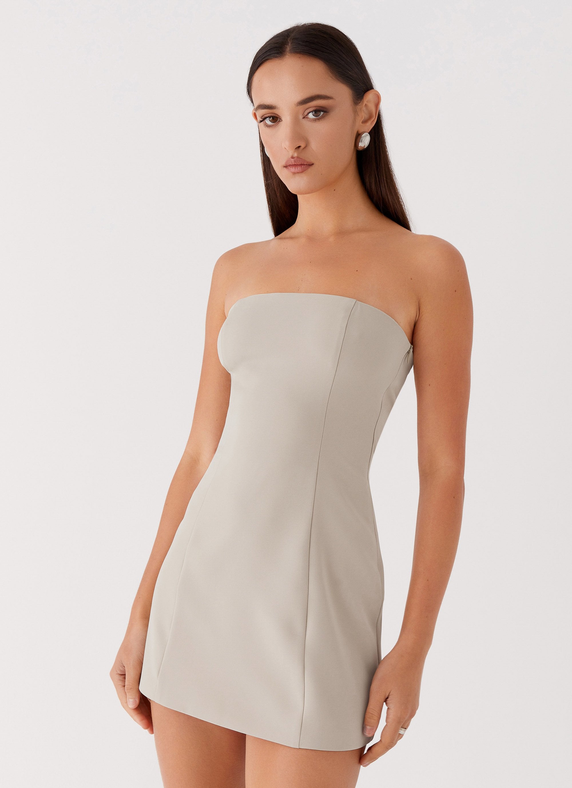 Ayanna Strapless Mini Dress - Beige-Sunny Prom. All rights reserved.