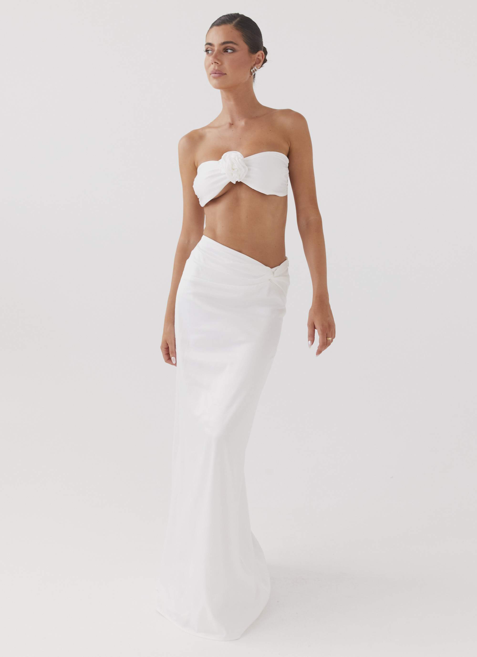 Crescent Light Twist Maxi Skirt - Ivory-Sunny Prom. All rights reserved.