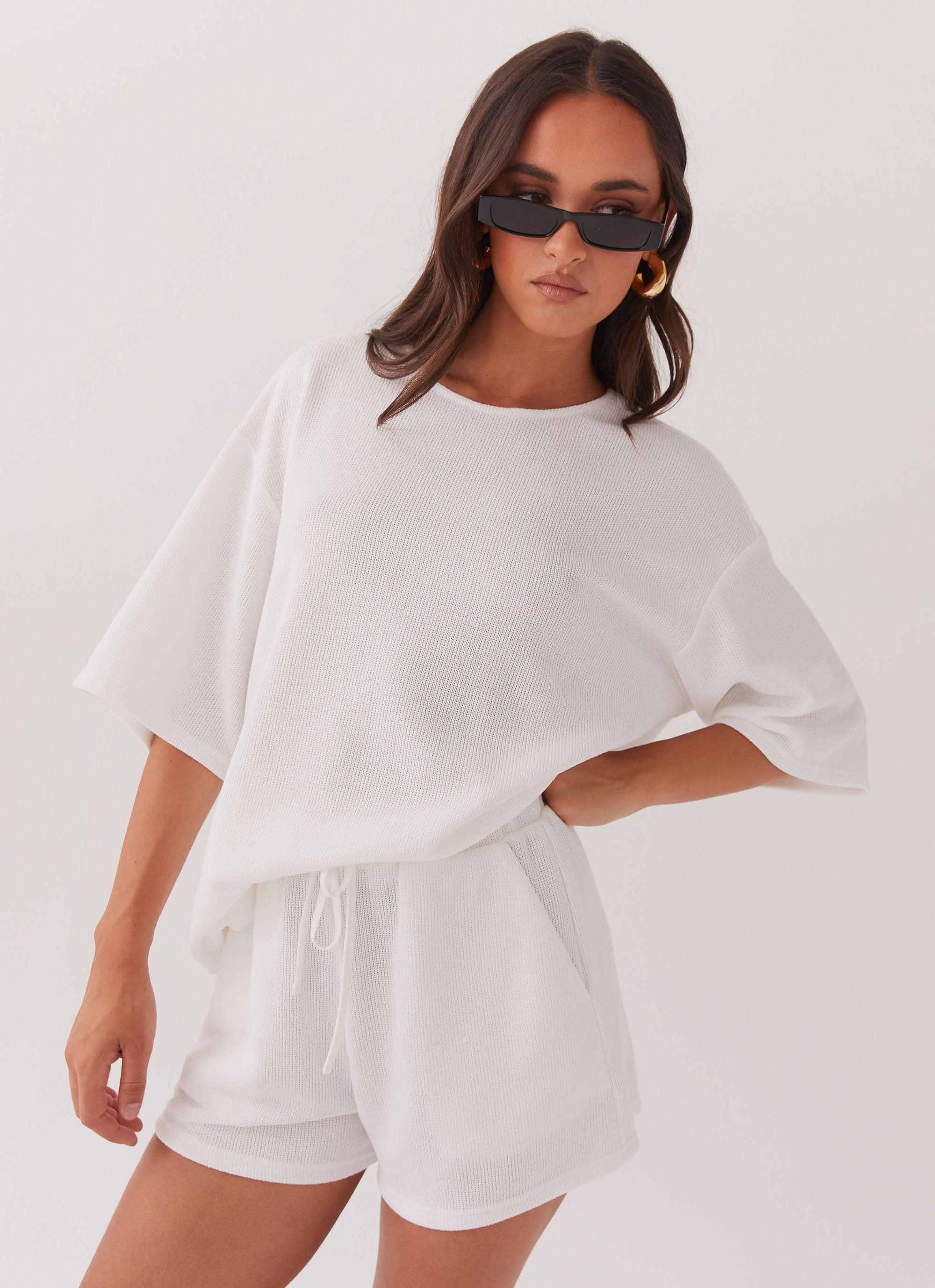 Ocean Waves Knit Shorts - White-Sunny Prom. All rights reserved.