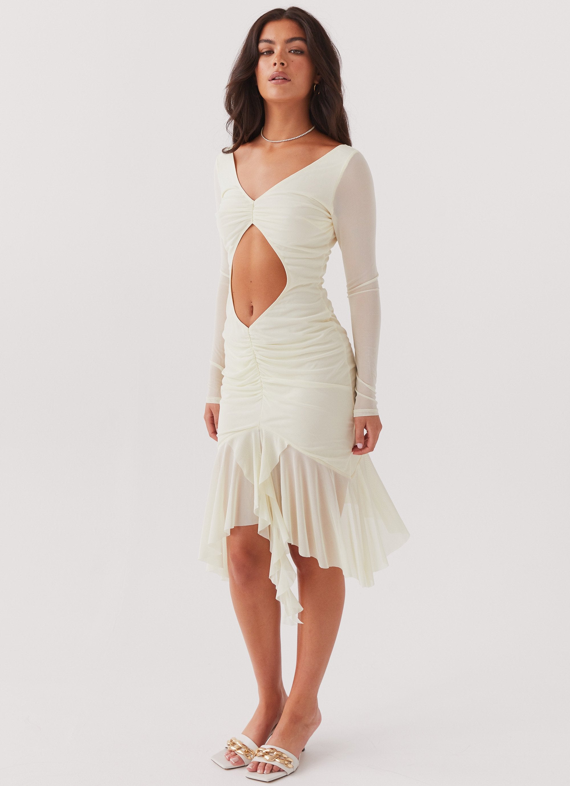 Kiara Mesh Midi Dress - Limoncello-Sunny Prom. All rights reserved.