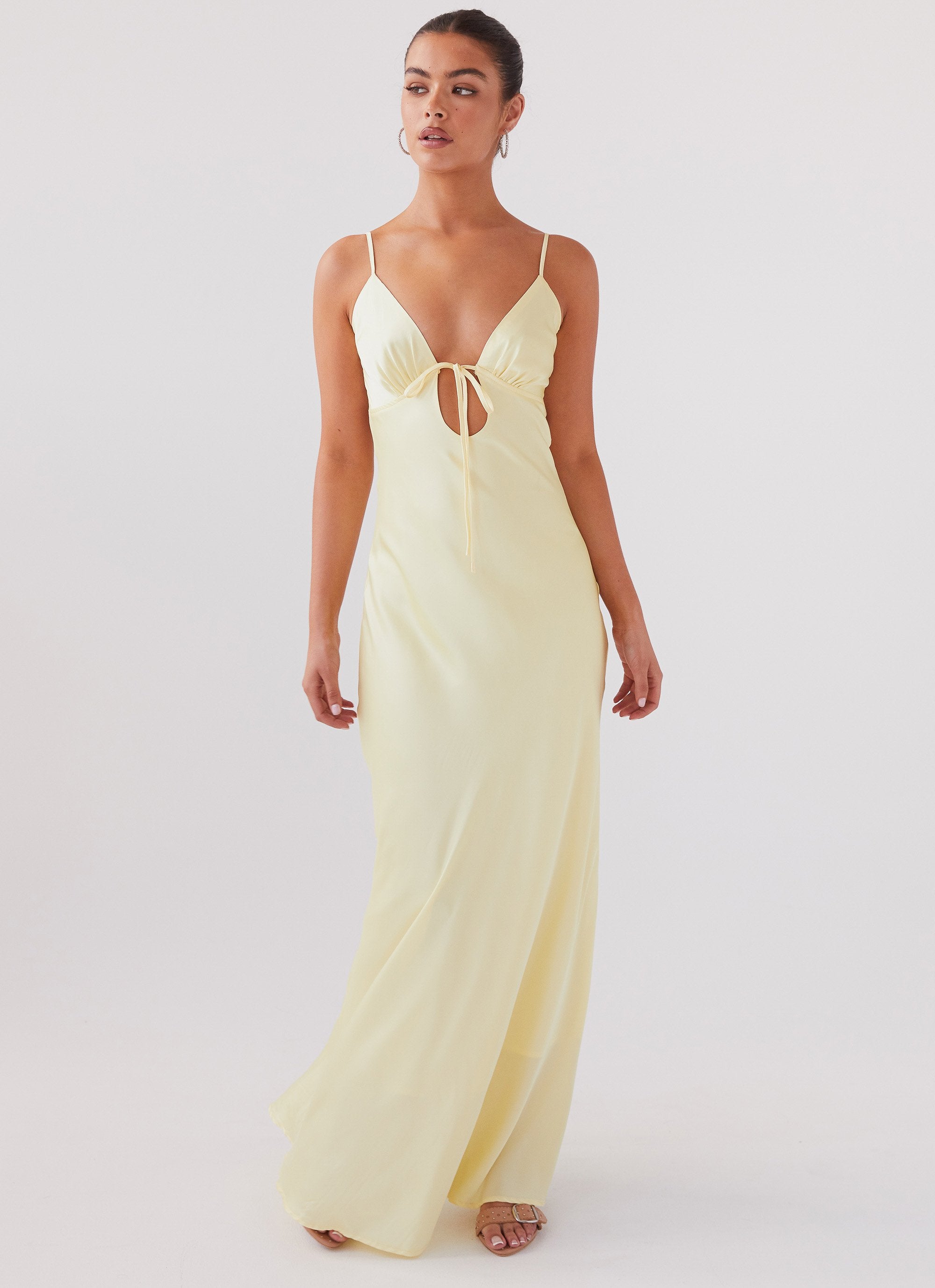 Flora Satin Maxi Dress - Lemon-Sunny Prom. All rights reserved.