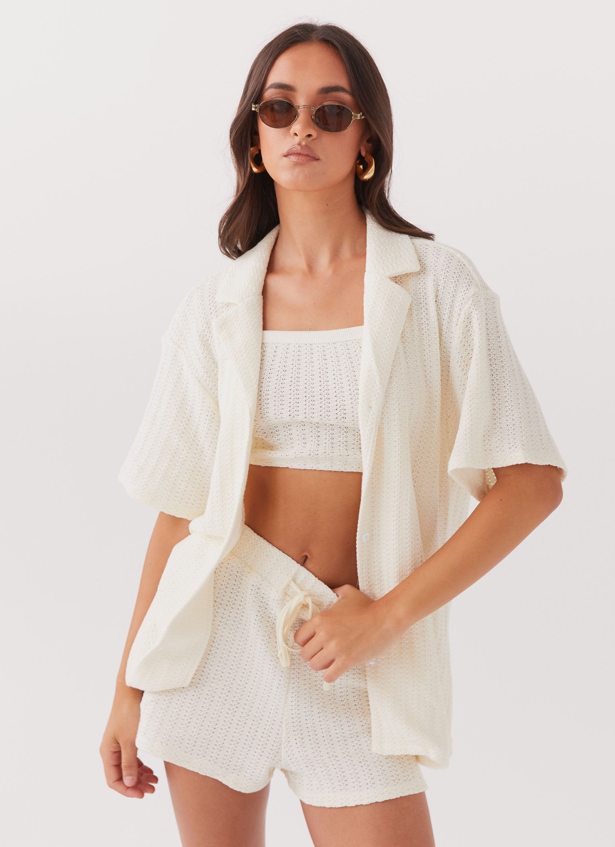 By The Bay Oversized Knit Shirt - Ivory-Sunny Prom. All rights reserved.