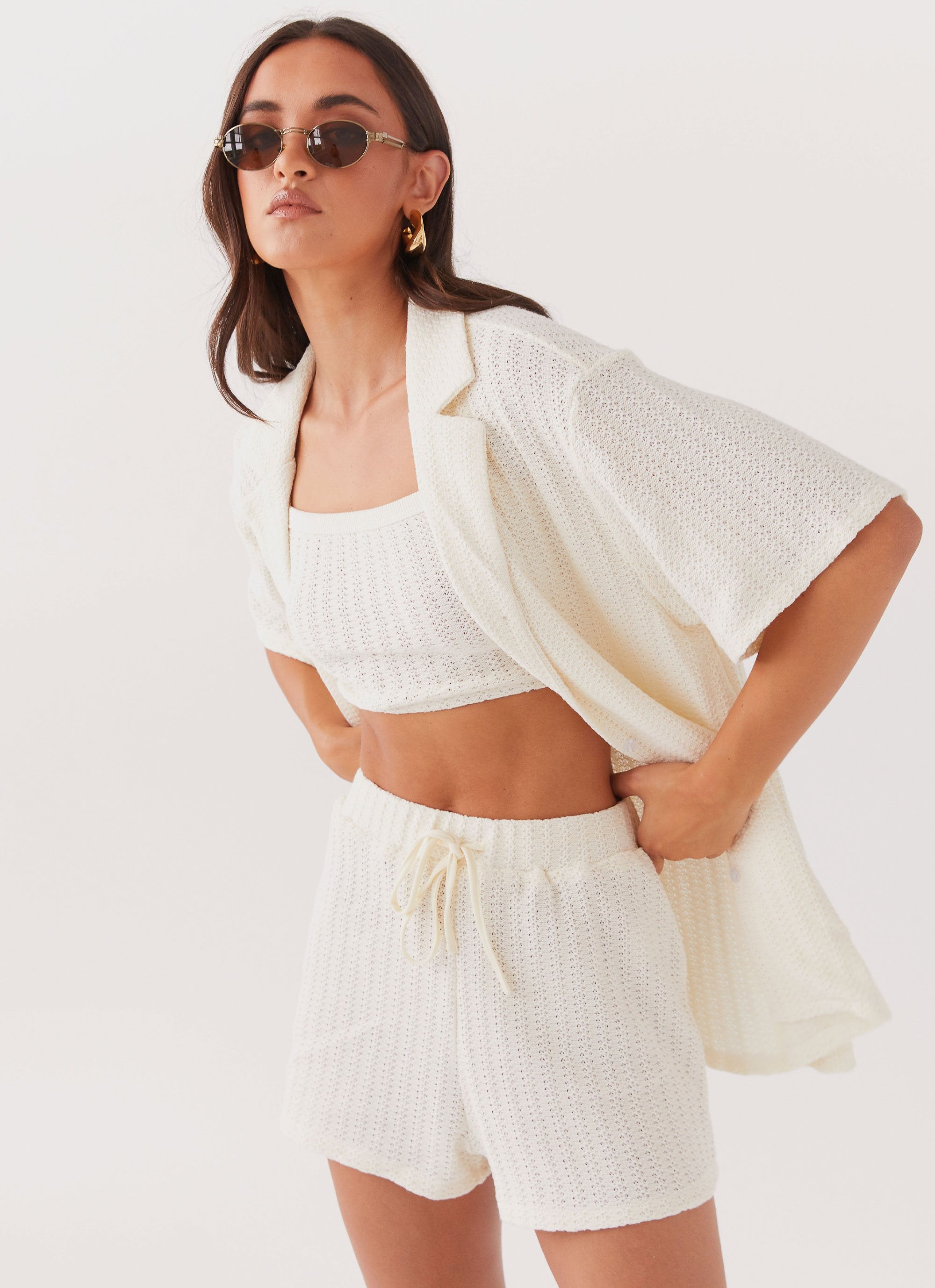 By The Bay Oversized Knit Shorts - Ivory-Sunny Prom. All rights reserved.