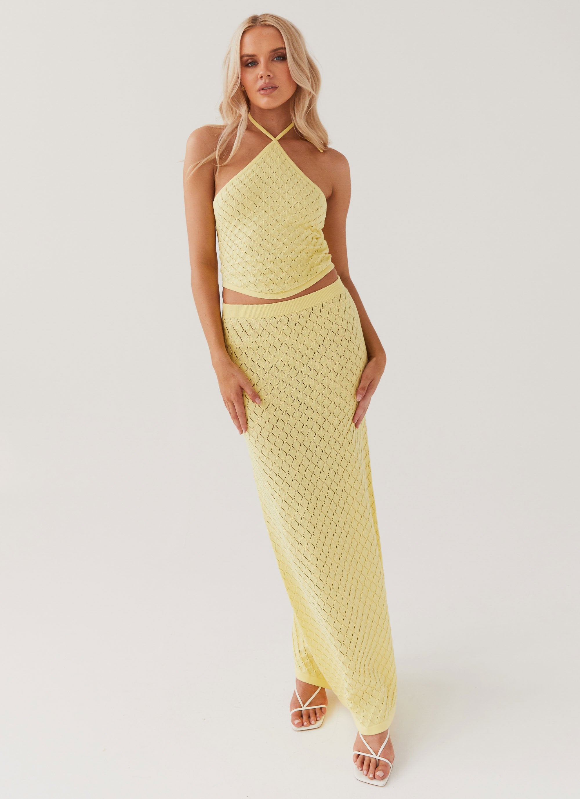 Amanza Knit Maxi Skirt - Lemon-Sunny Prom. All rights reserved.