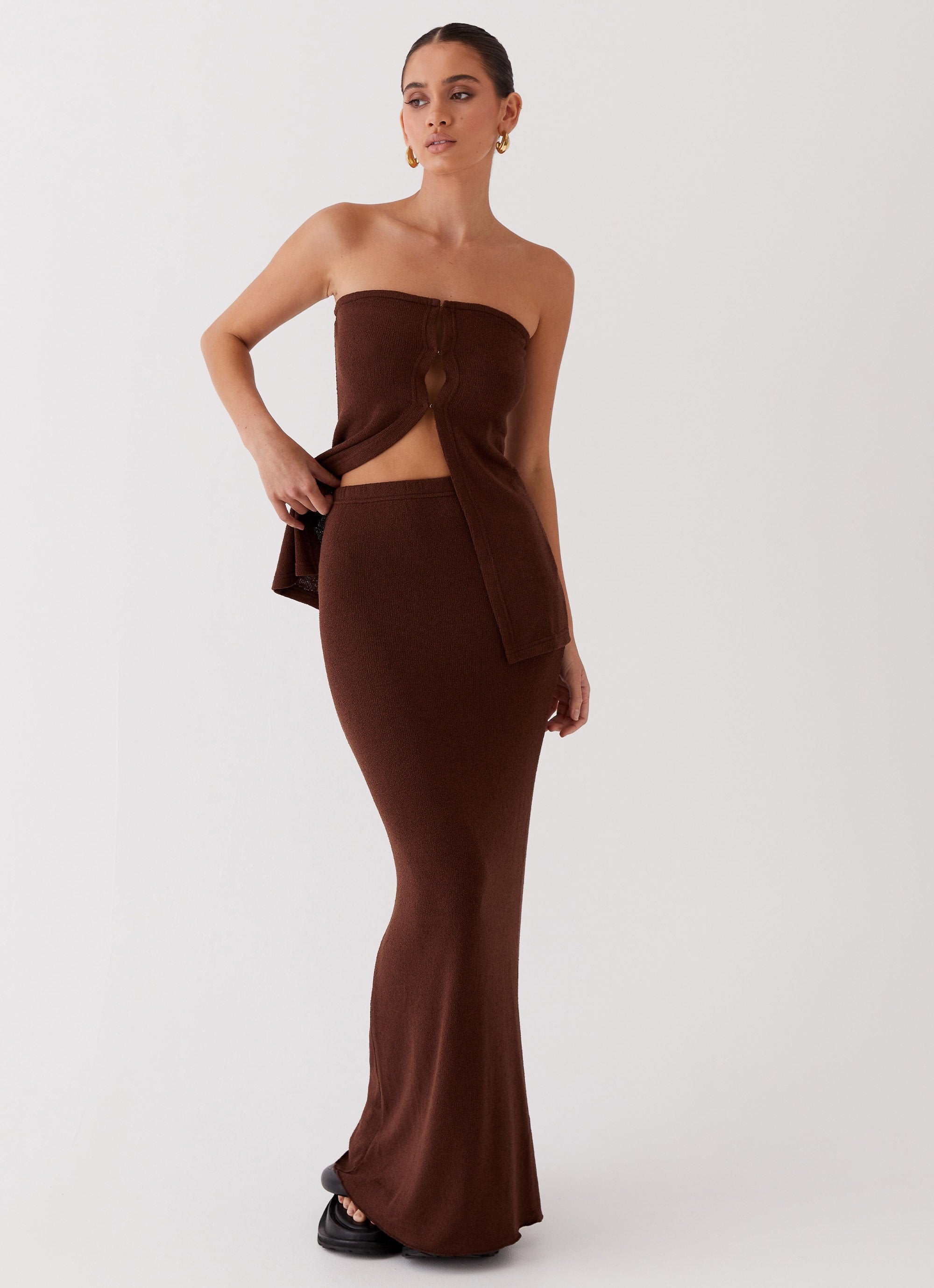Delicate Lady Knit Maxi Skirt - Chocolate-Sunny Prom. All rights reserved.