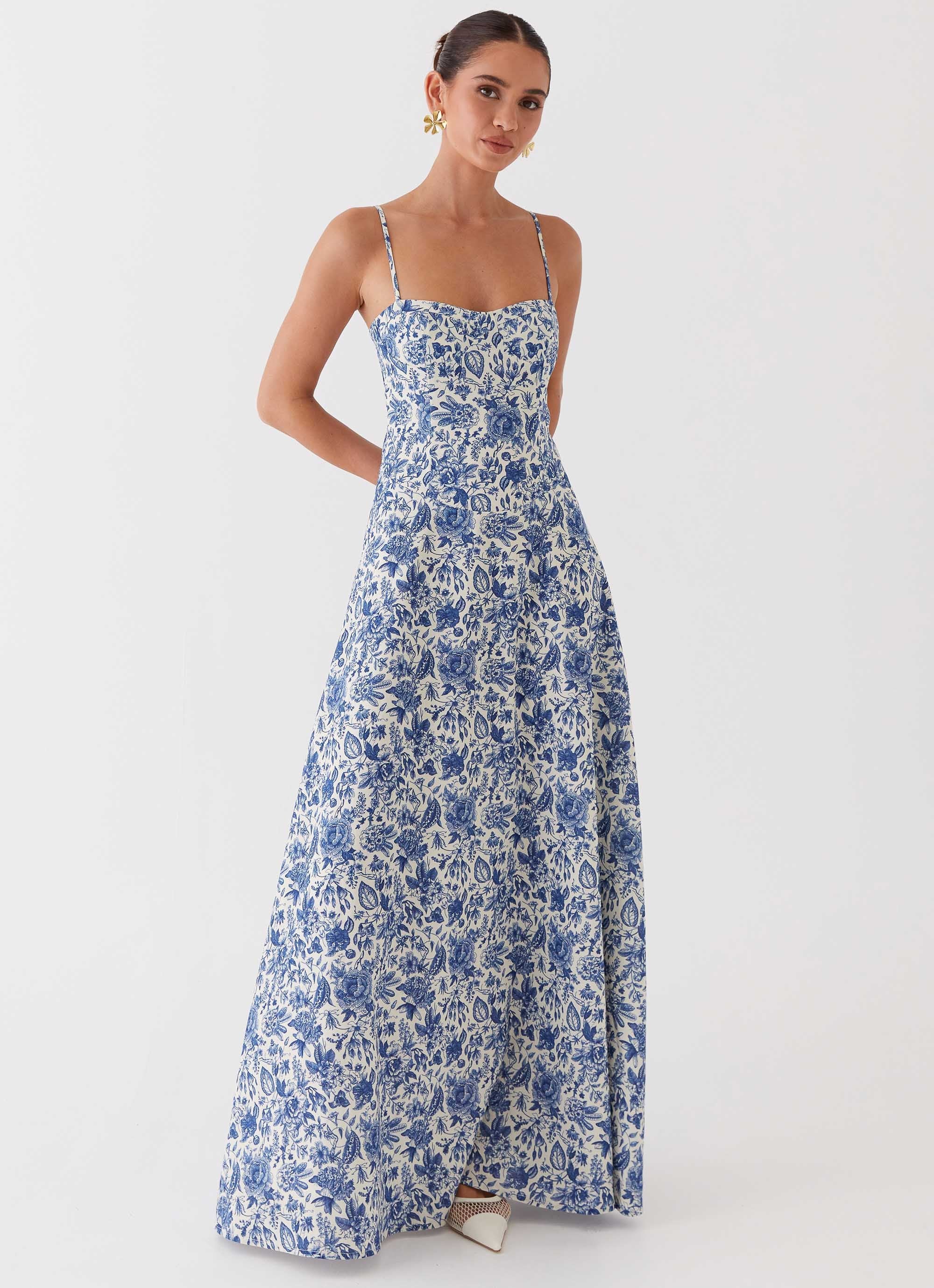 Angelina Linen Maxi Dress - Blue Paisley-Sunny Prom. All rights reserved.