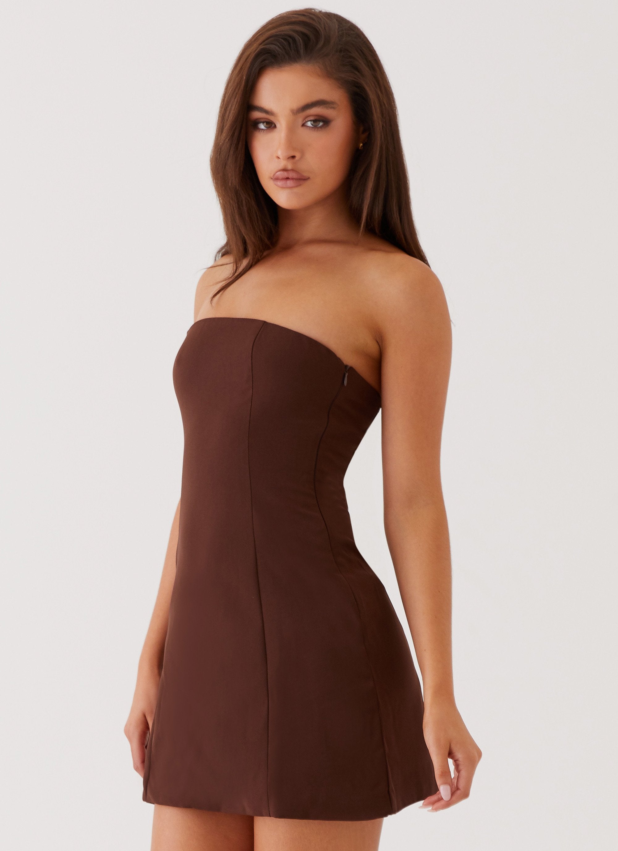 Ayanna Strapless Mini Dress - Chocolate-Sunny Prom. All rights reserved.