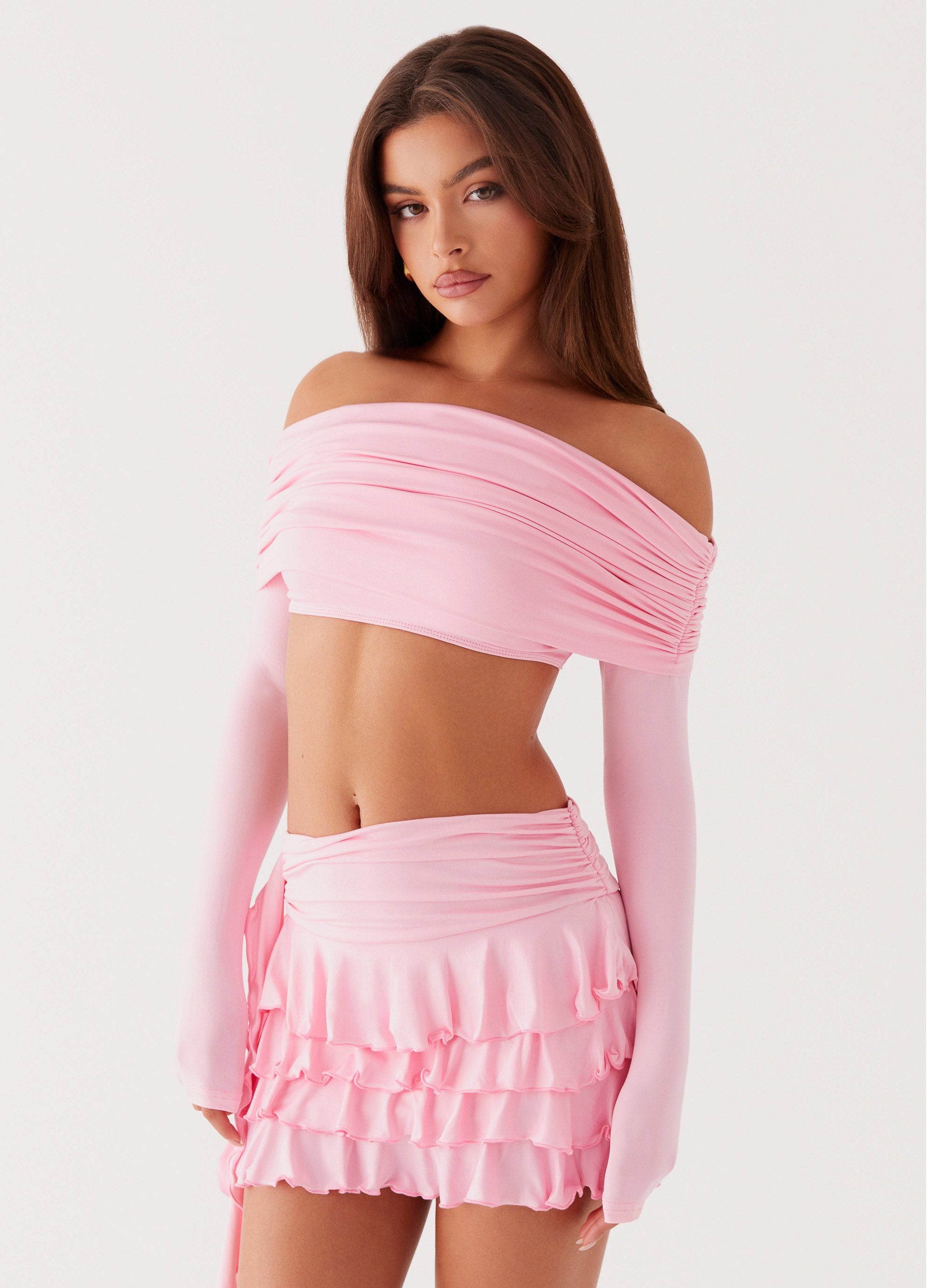 Bardot Frill Mini Skirt - Candy Pink-Sunny Prom. All rights reserved.