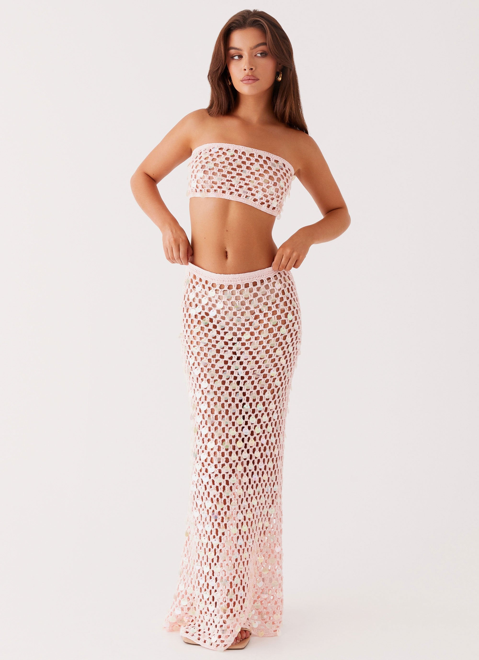 Evissa Crochet Maxi Skirt - Pink-Sunny Prom. All rights reserved.