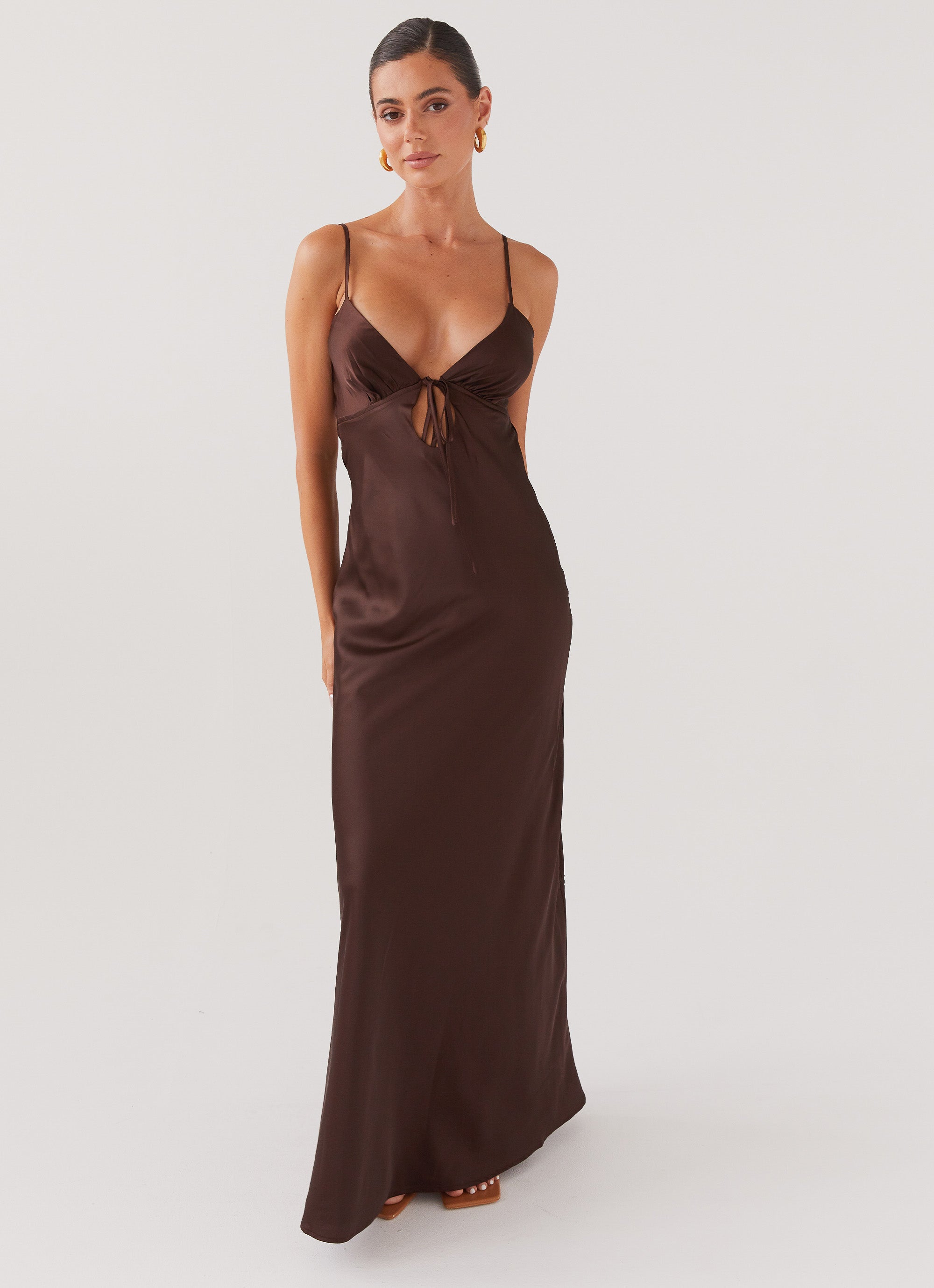 Flora Satin Maxi Dress - Chocolate-Sunny Prom. All rights reserved.