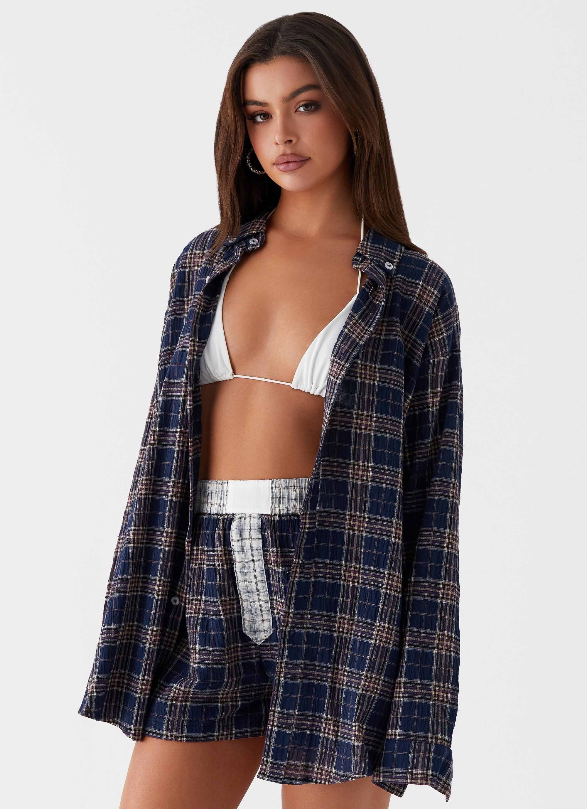 Harley Oversized Shirt - Navy Check-Sunny Prom. All rights reserved.