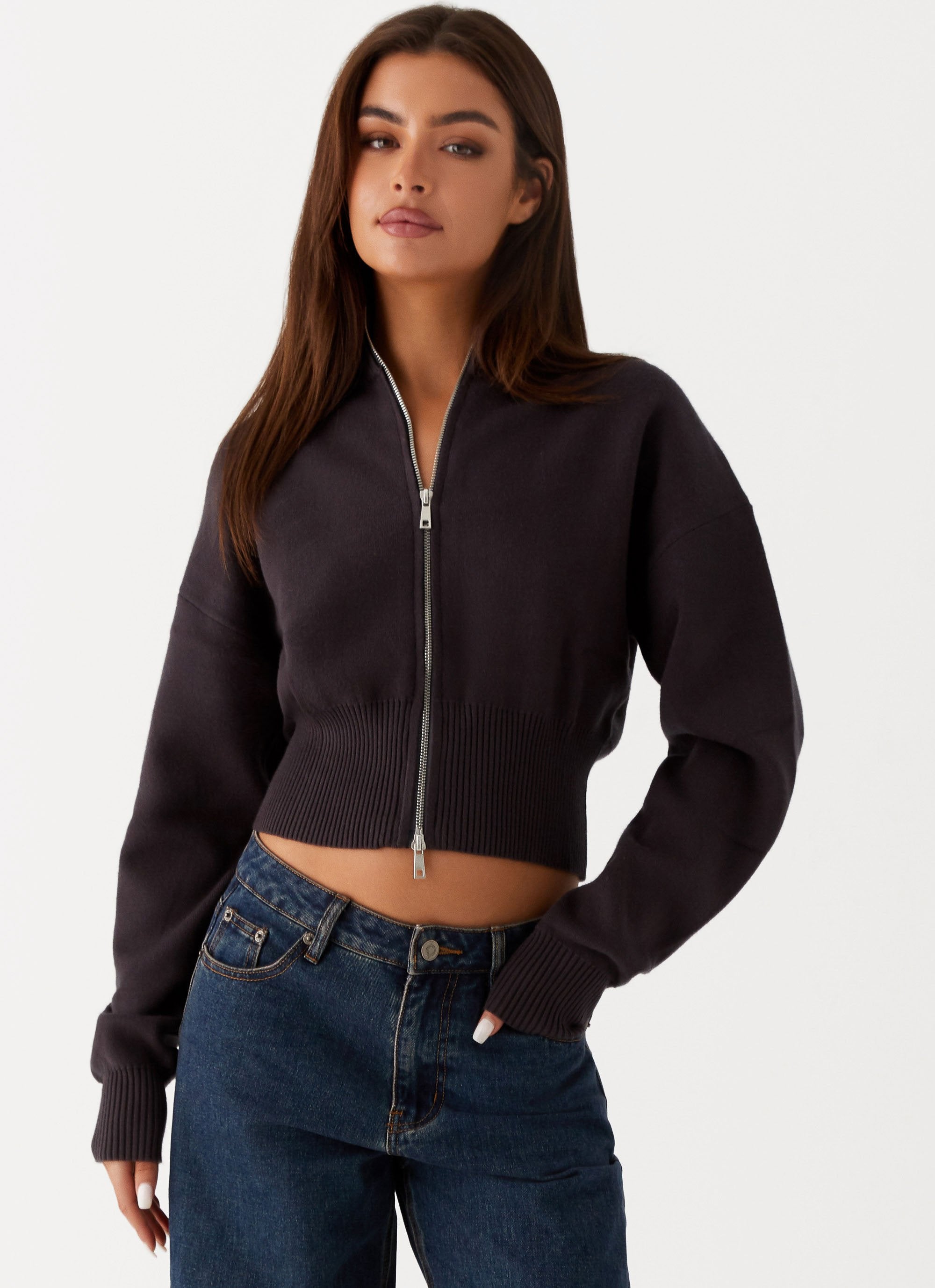 Episode High Neck Cardigan - Charcoal-Sunny Prom. All rights reserved.