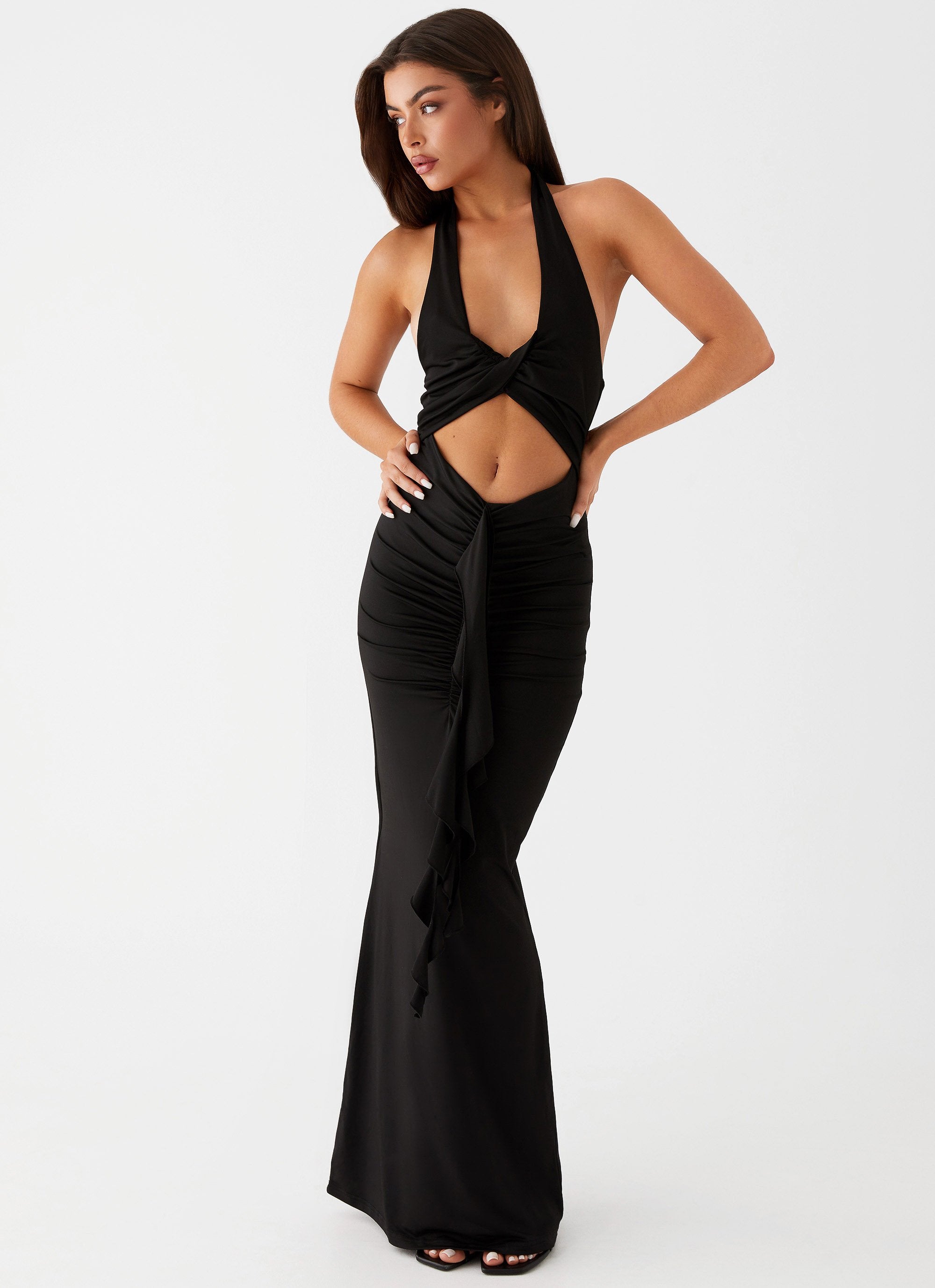 Allanna Frill Maxi Dress - Black-Sunny Prom. All rights reserved.