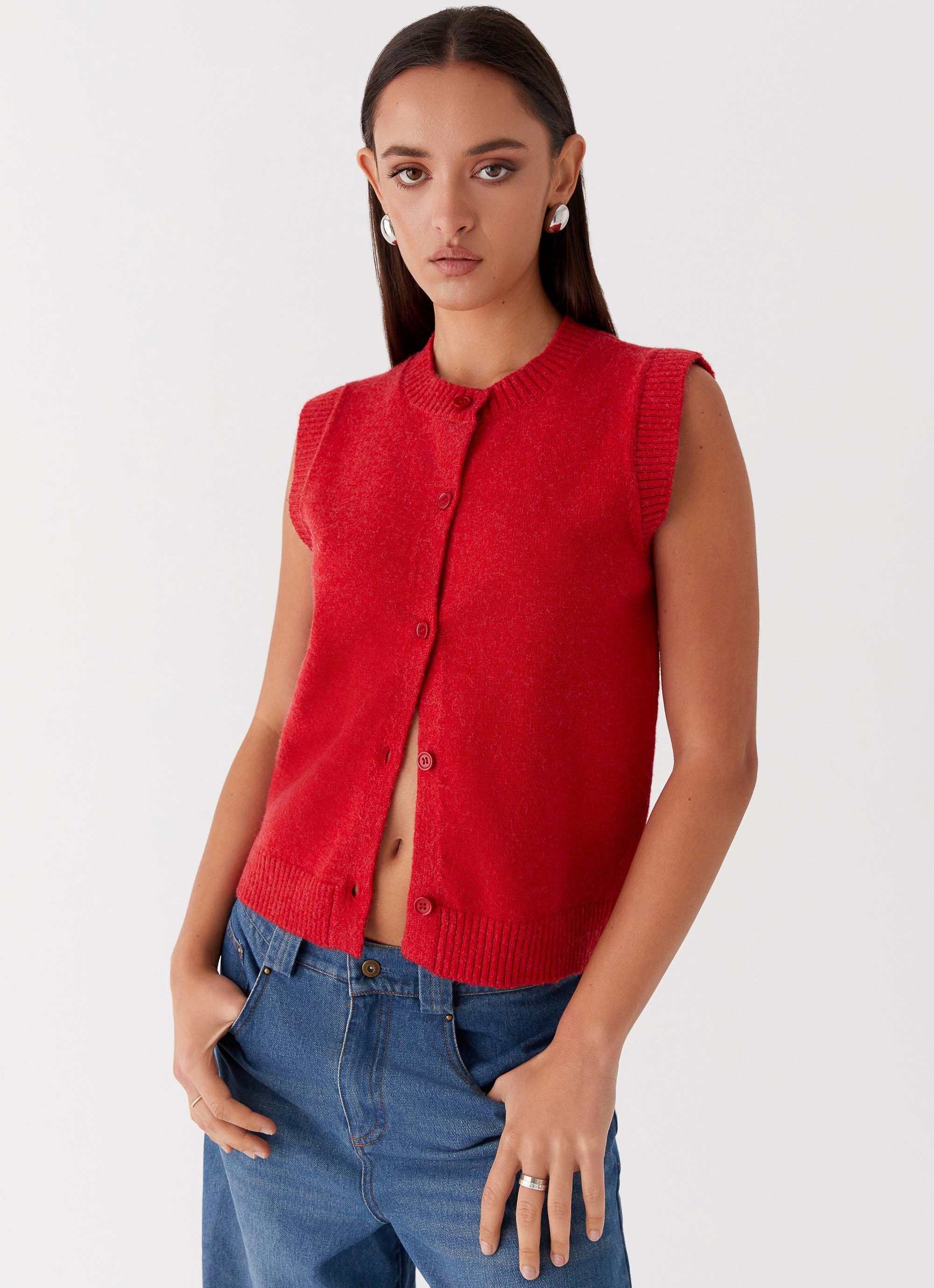 Hanson Knit Vest Top - Red-Sunny Prom. All rights reserved.
