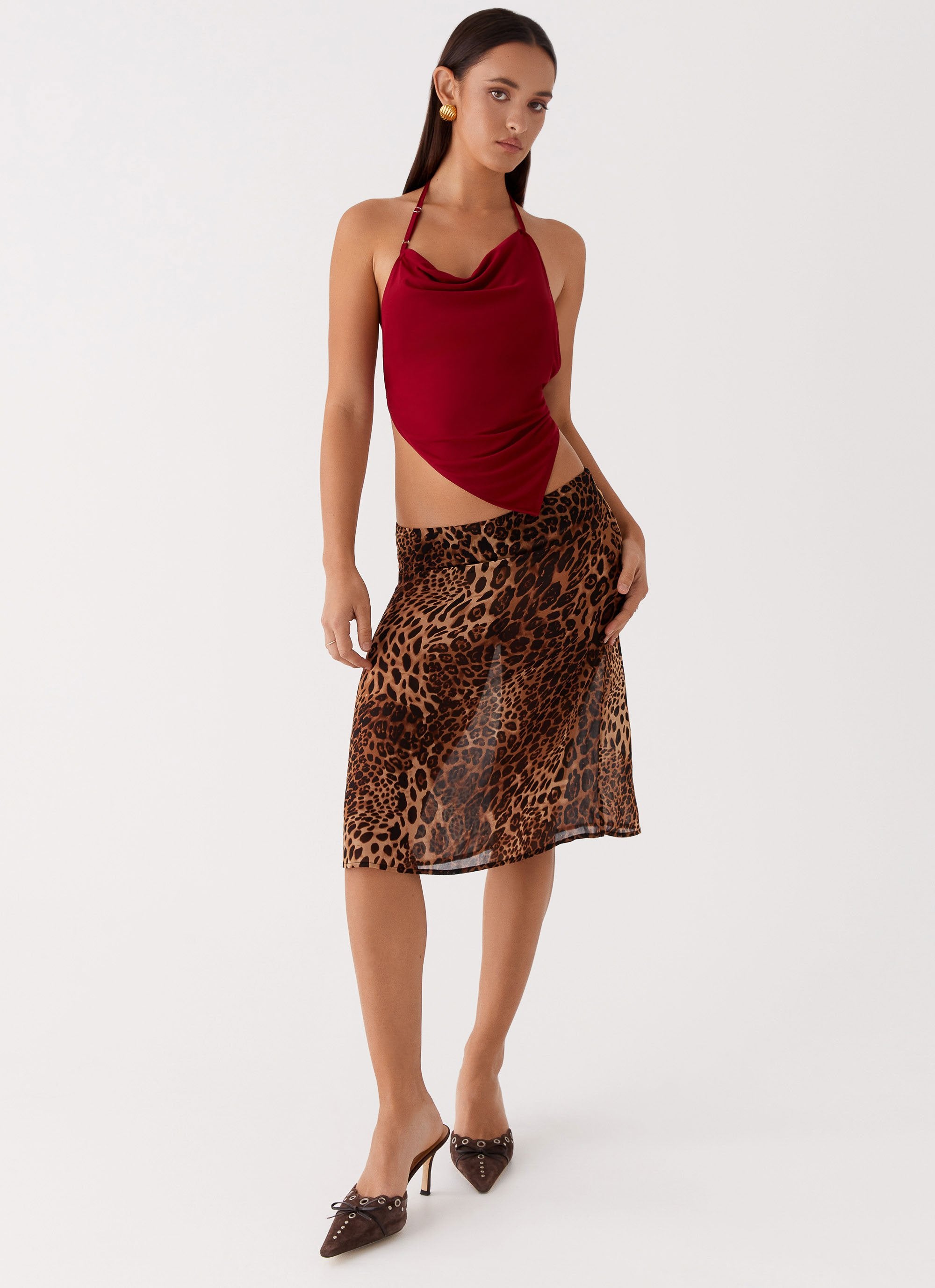 Evoke Chiffon Midi Skirt - Leopard-Sunny Prom. All rights reserved.