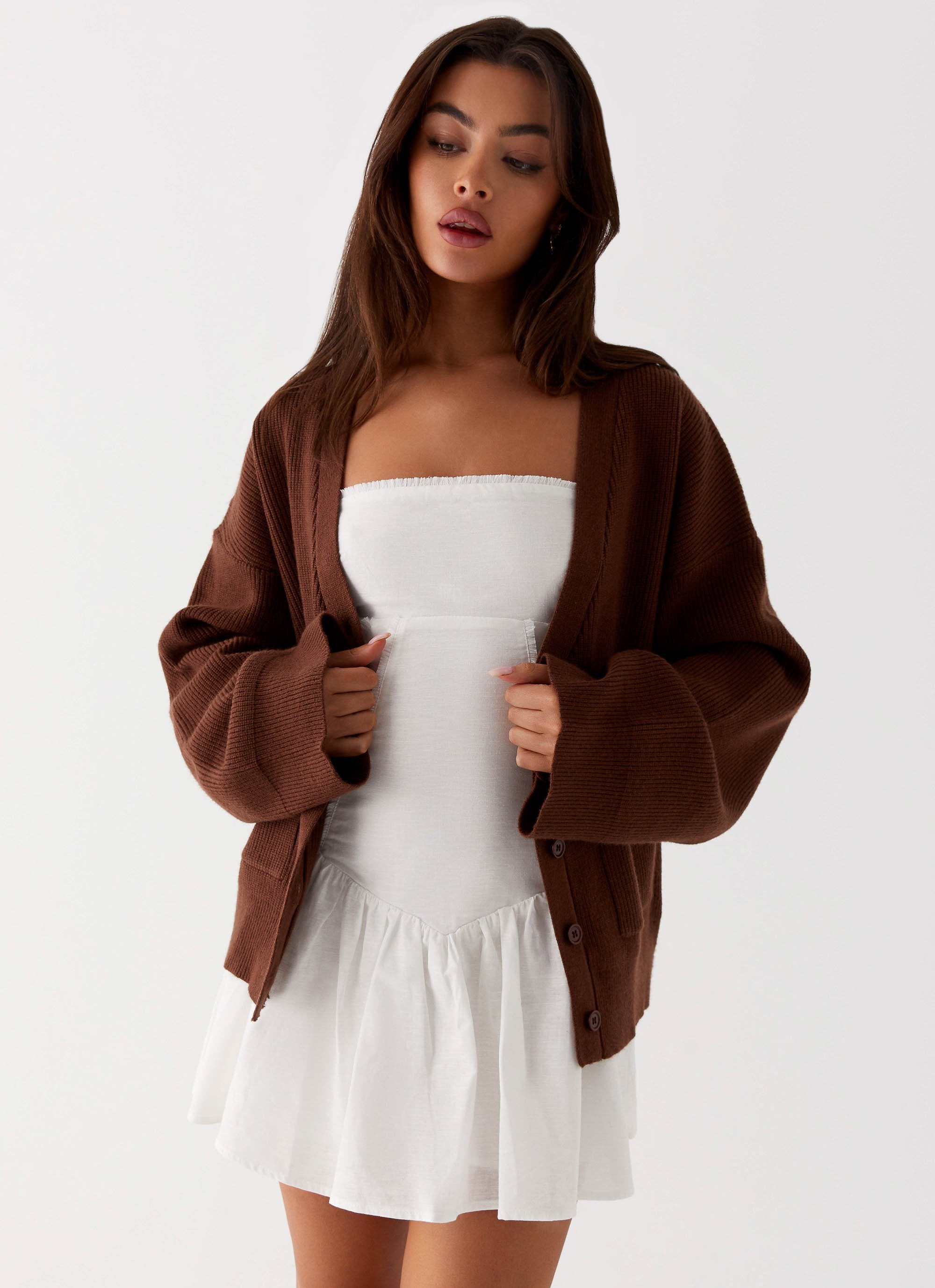 Liza Knit Cardigan - Chocolate-Sunny Prom. All rights reserved.