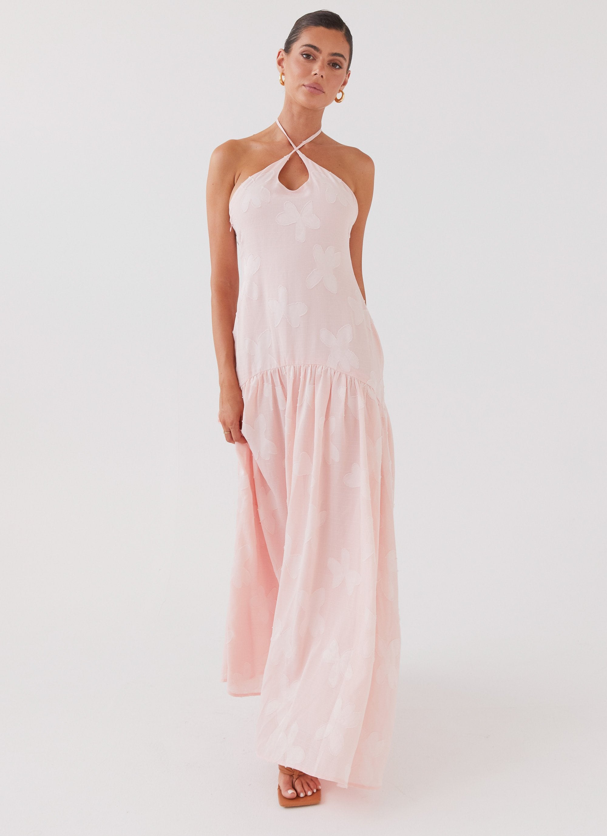 Blushed Cross Neckline Maxi Dress - Pink Petal-Sunny Prom. All rights reserved.