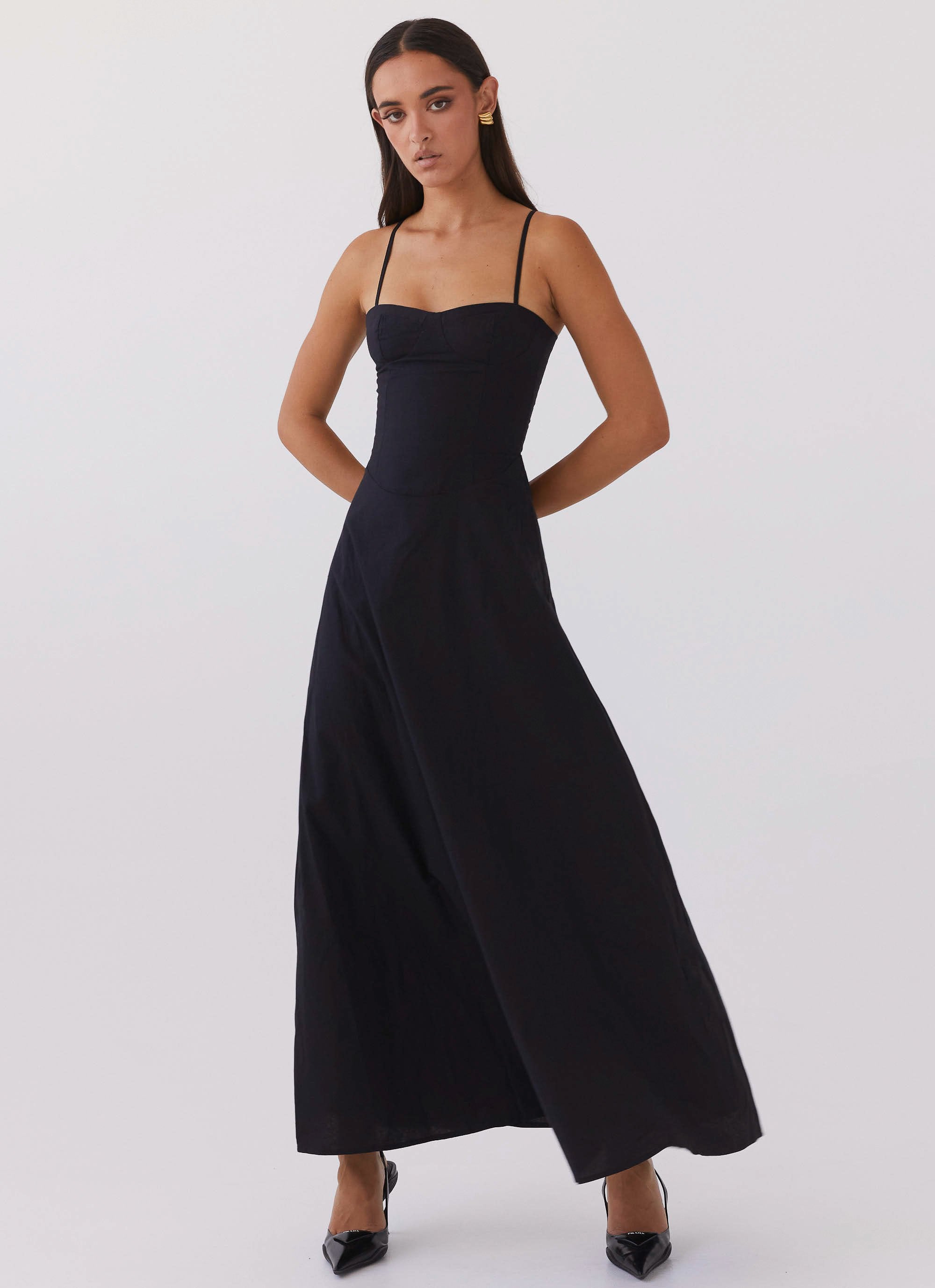 Angelina Linen Maxi Dress - Black-Sunny Prom. All rights reserved.