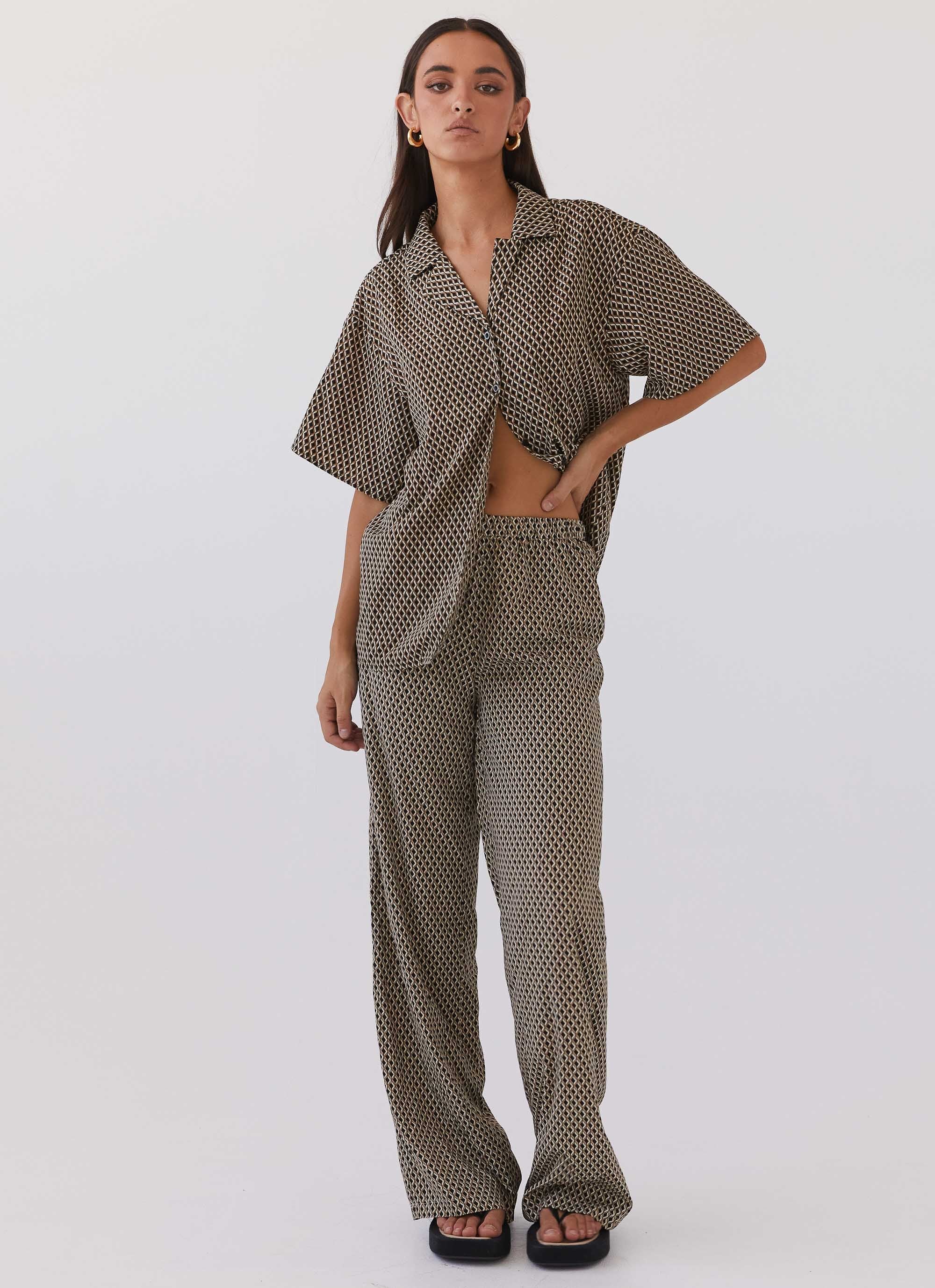 Bruno Wide Leg Pants - Brown Geo-Sunny Prom. All rights reserved.