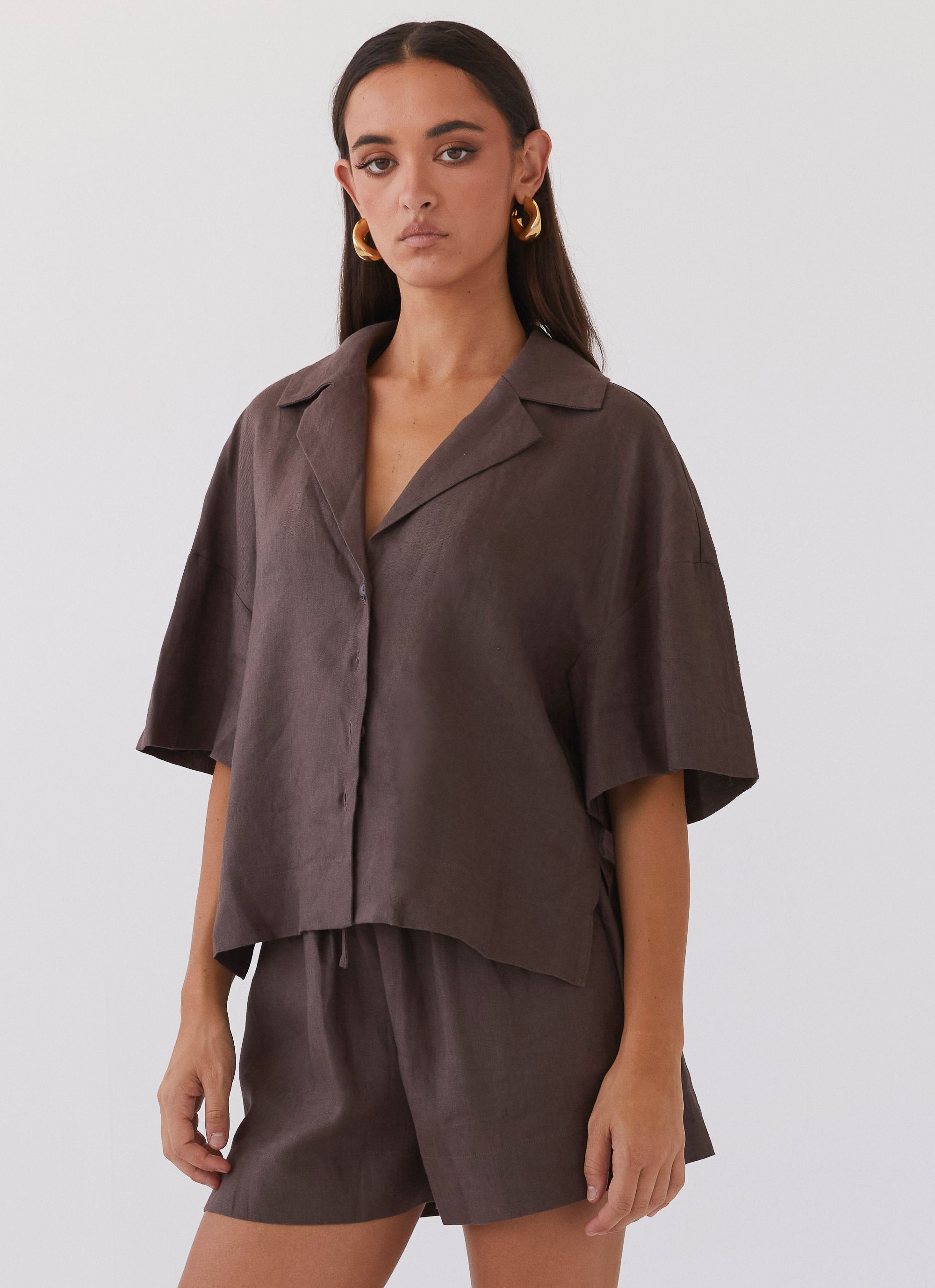 Chelsea Lounge Linen Shirt - Chestnut-Sunny Prom. All rights reserved.