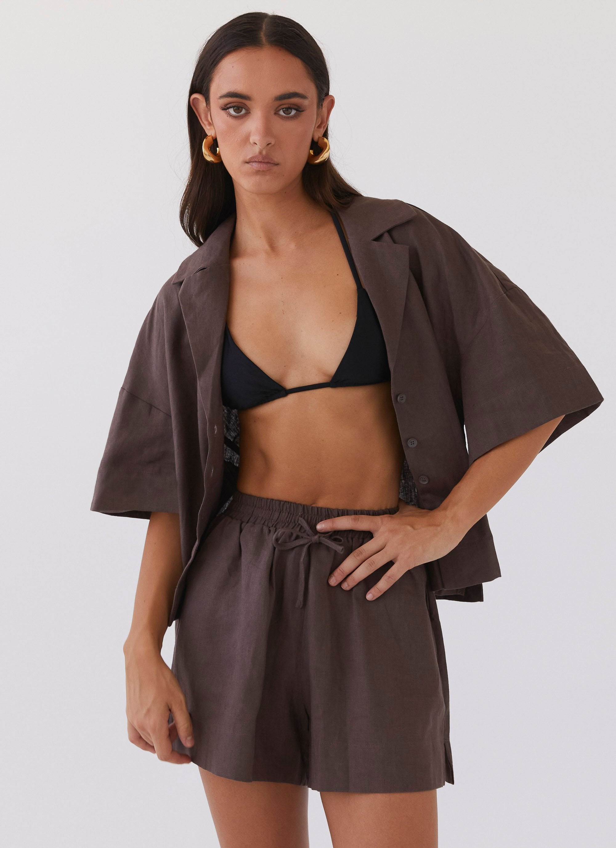Chelsea Lounge Linen Shorts - Chestnut-Sunny Prom. All rights reserved.