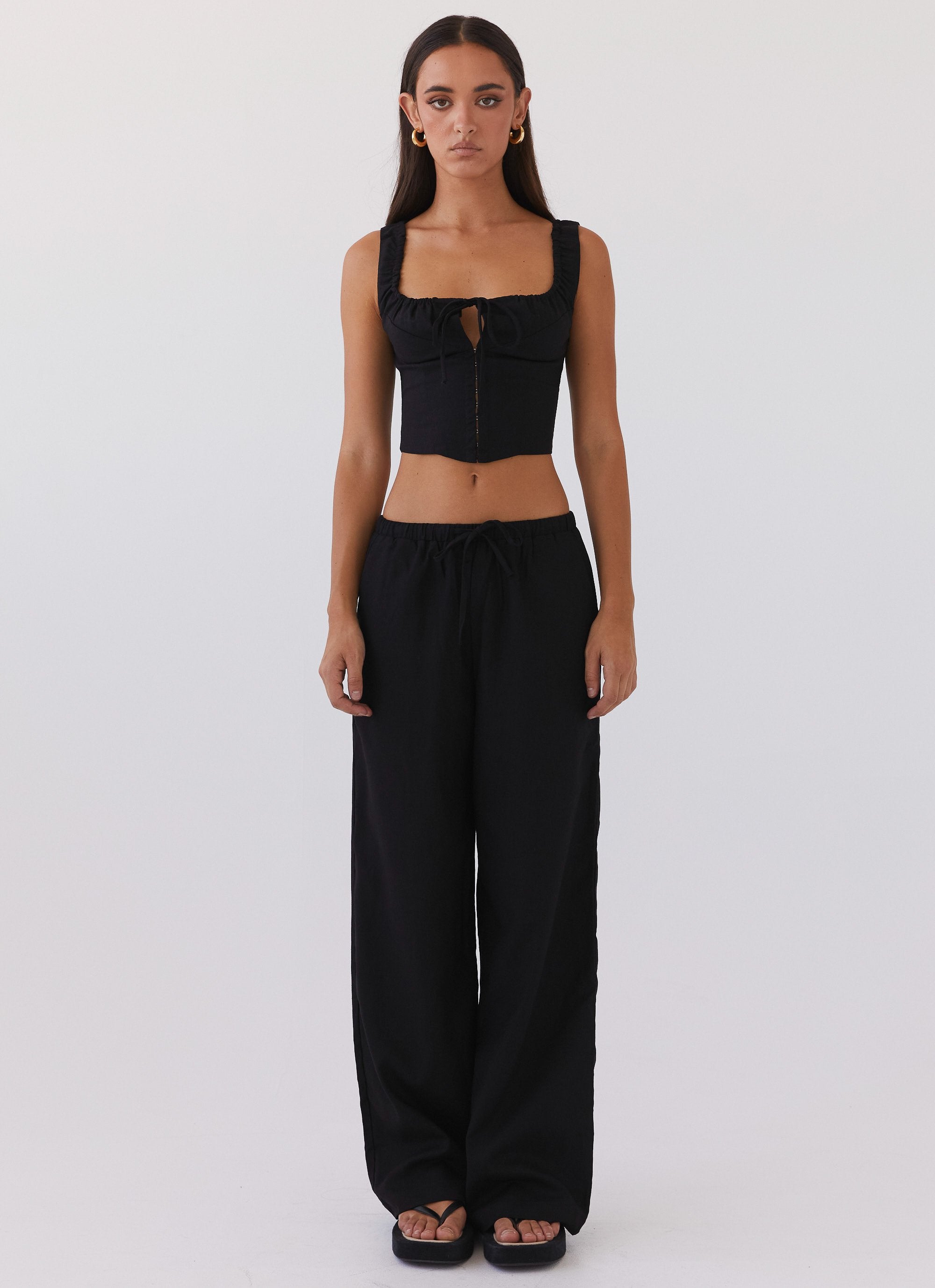 Fresh Face Linen Pants - Black-Sunny Prom. All rights reserved.
